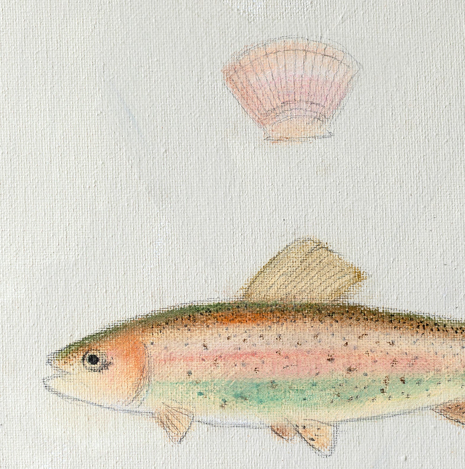 Rainbow Trout & Scallop Shell Mini Canvas Wall Art