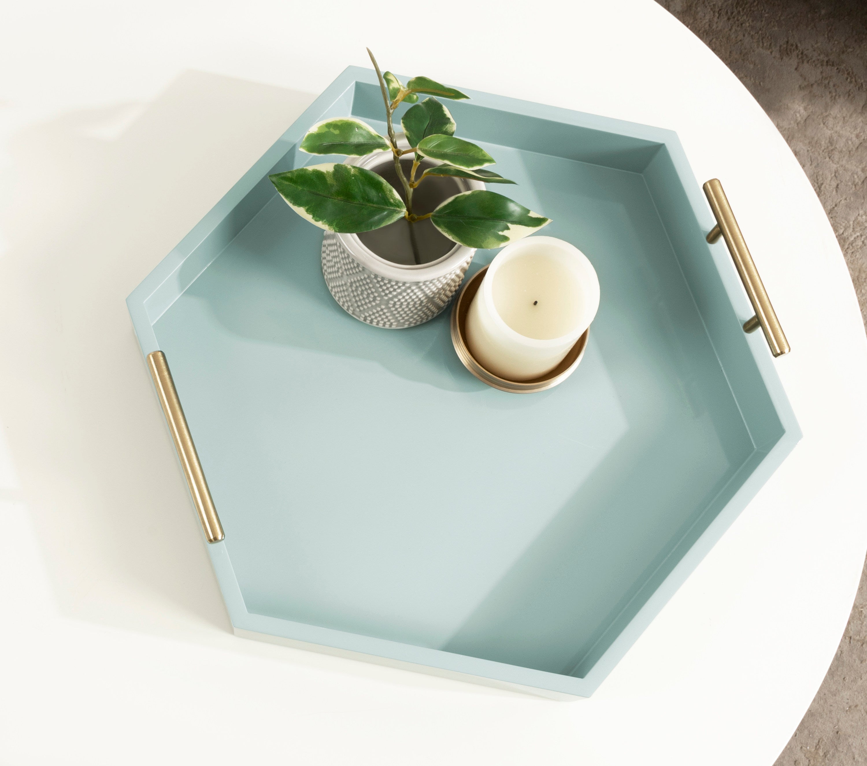 Lipton Hexagon Decorative Tray with Metal Handles