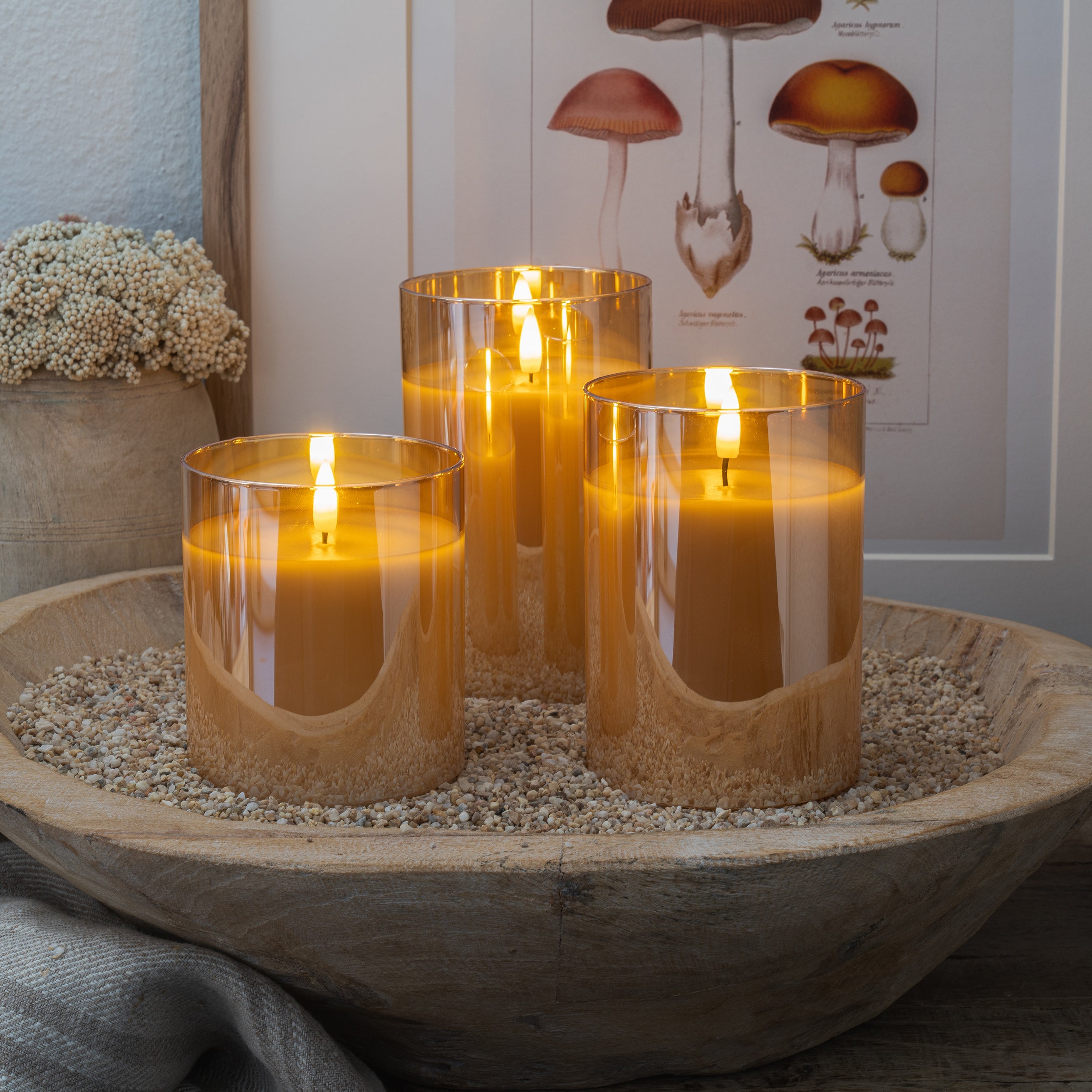 Amber Pillar Flameless LED Glass Candle (Set of 3)