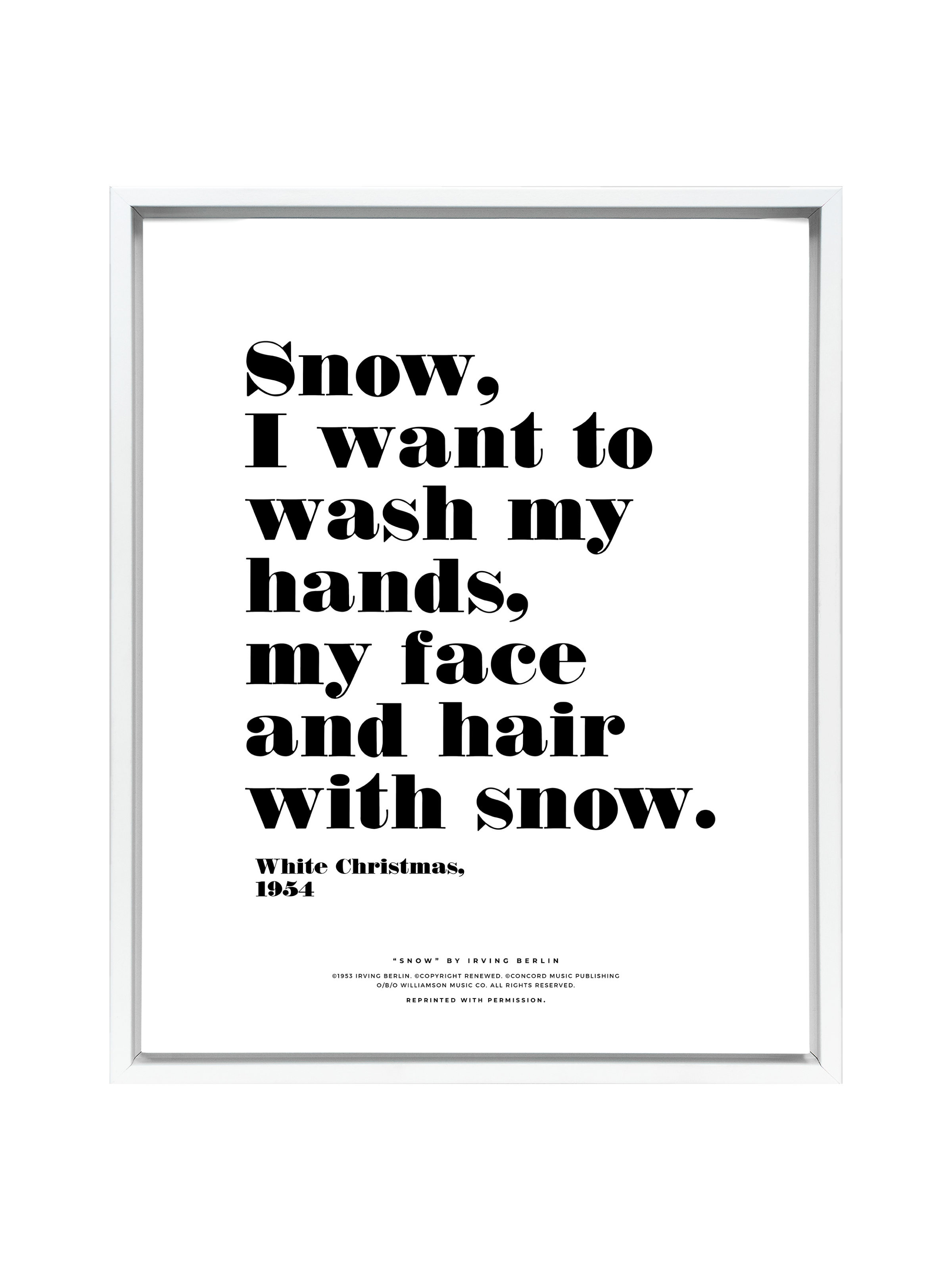Snow Snow Snow in Typography | Pure White | Canvas