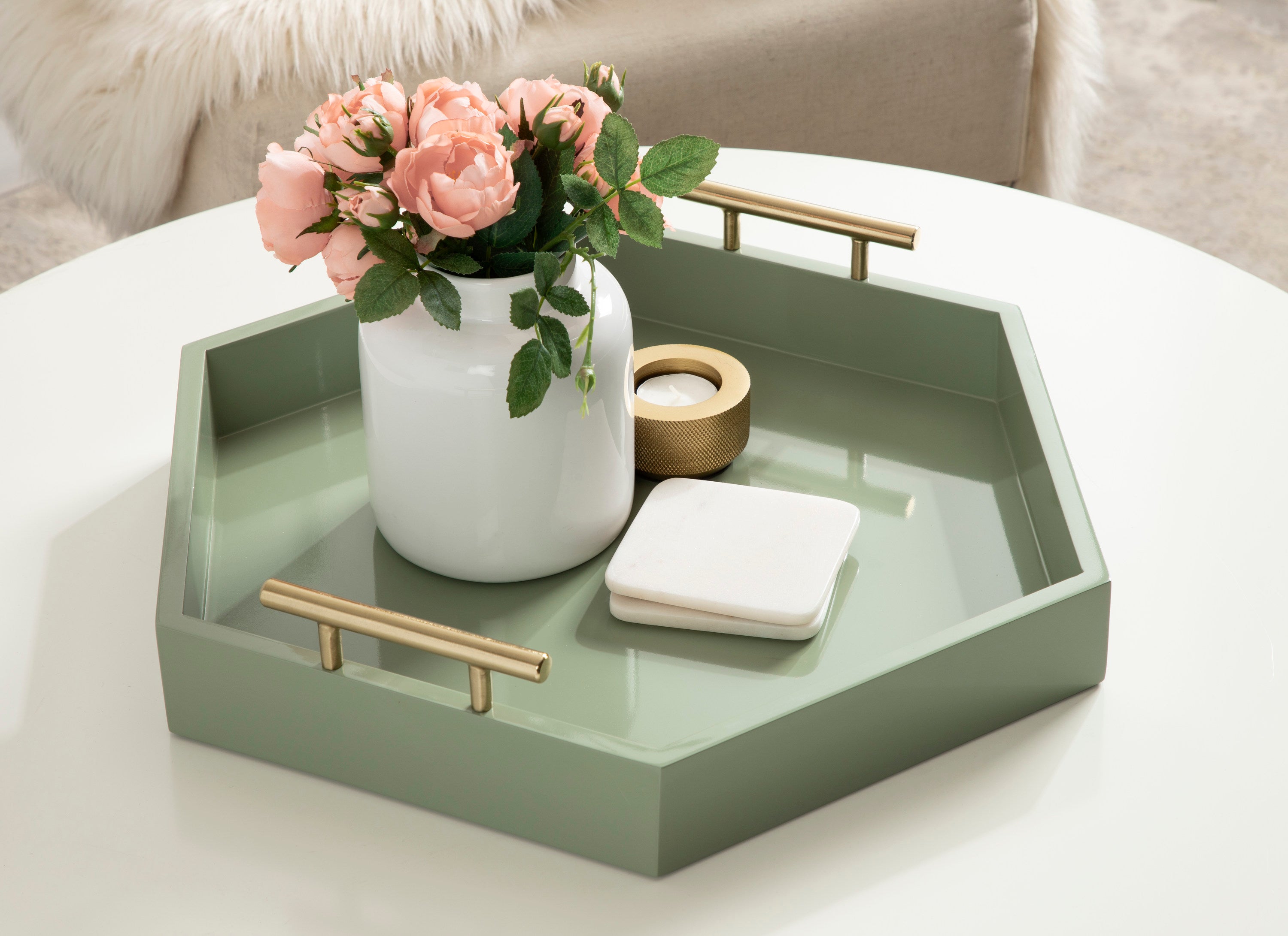 Lipton Hexagon Decorative Tray with Metal Handles
