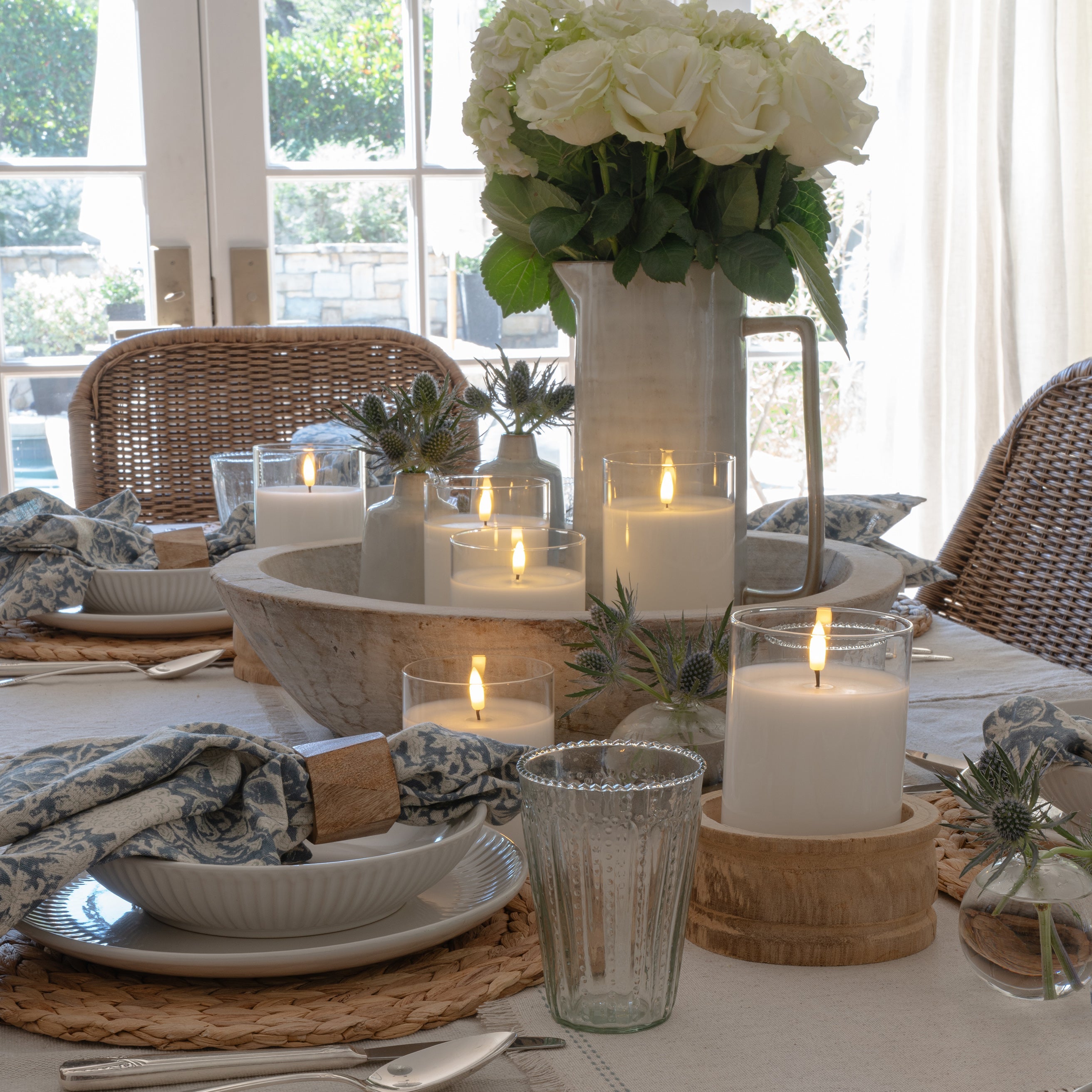 White Pillar Flameless LED Glass Candle (Set of 3)