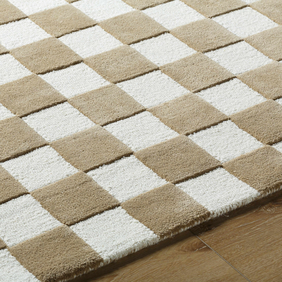 Timin Brown Checkered Wool Area Carpet - Clearance