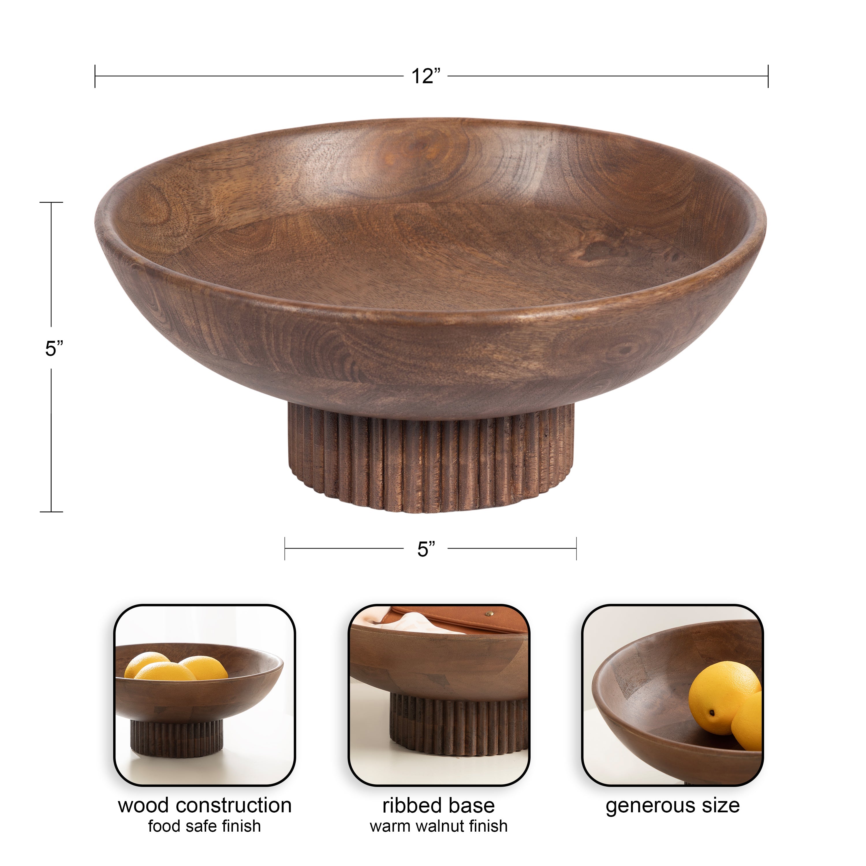 Rooks Ribbed Wood Bowl