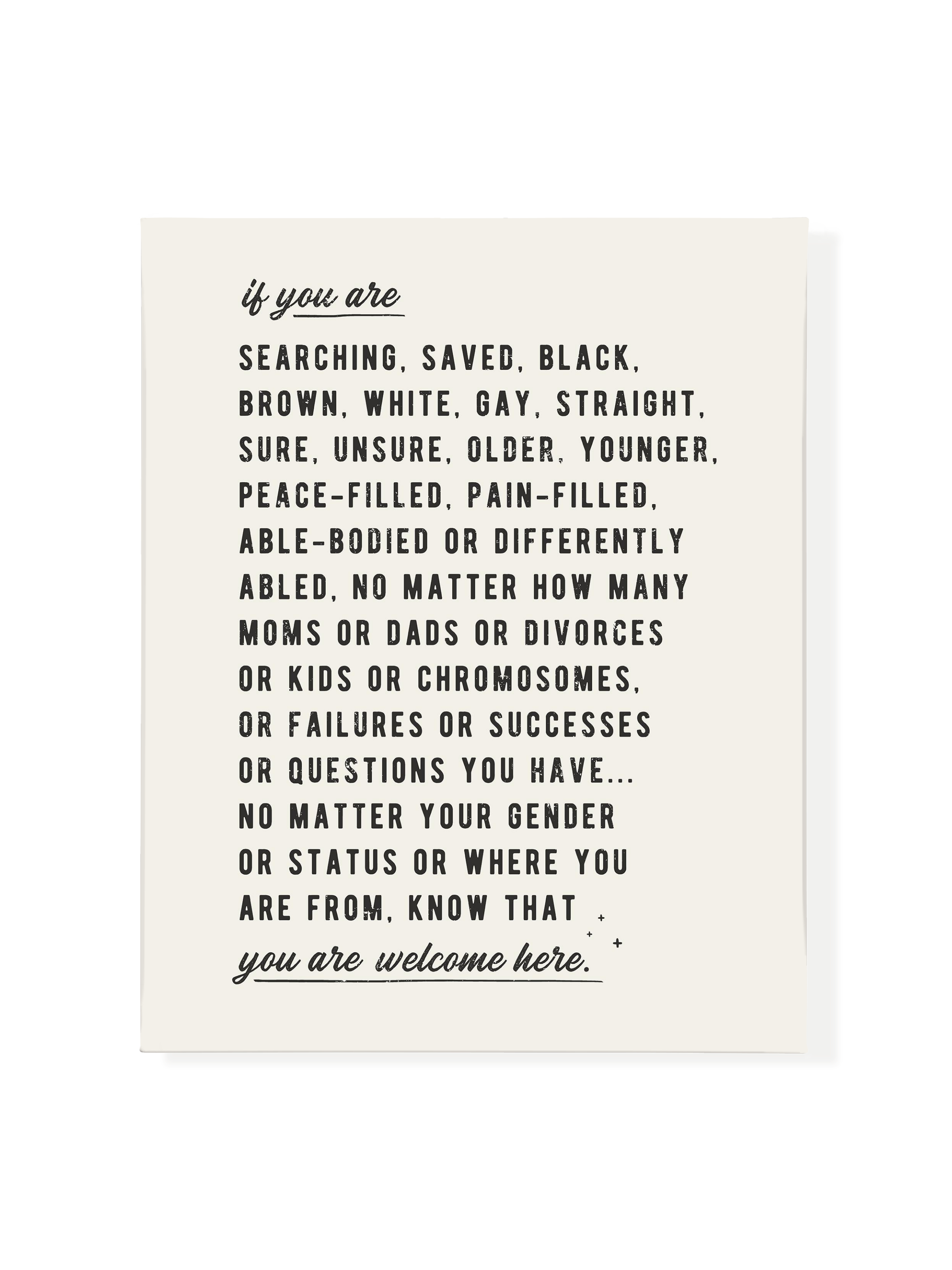 Welcome Here Manifesto in Type | Alabaster | Canvas