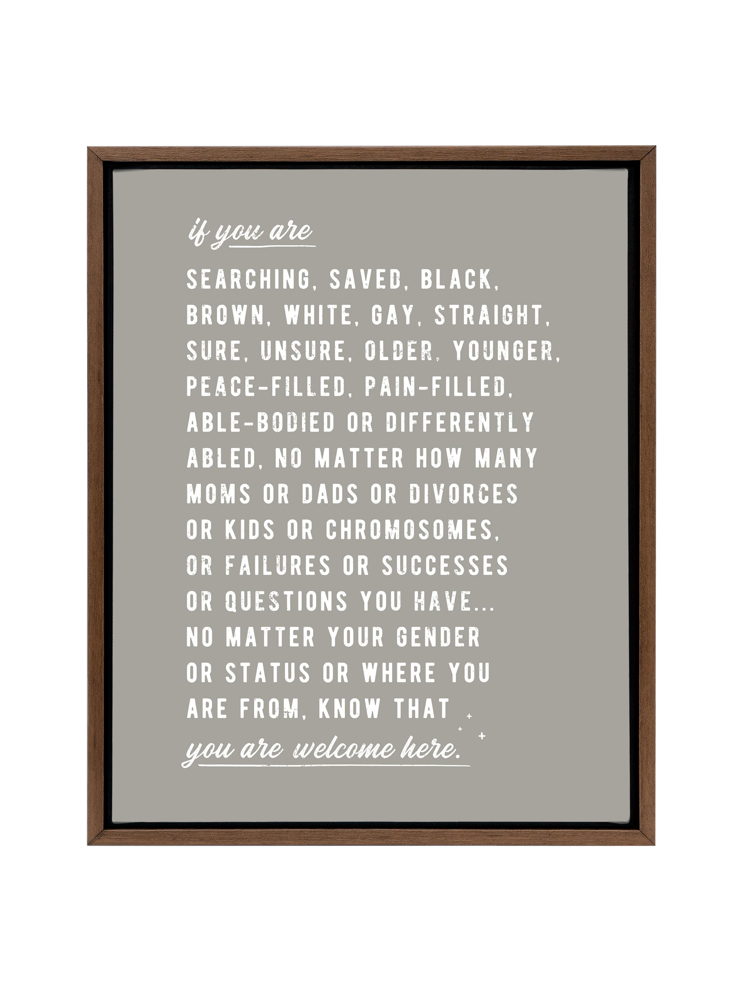 Welcome Here Manifesto in Type | Warm Grey | Canvas