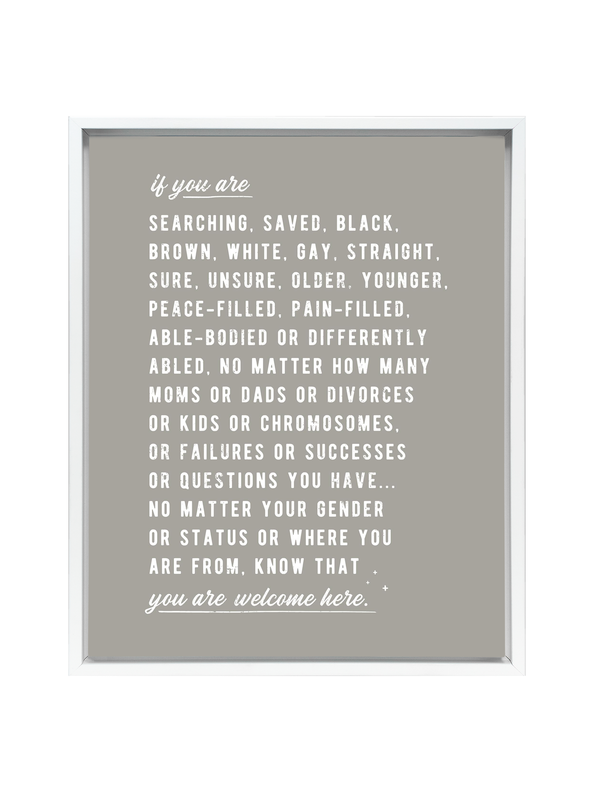 Welcome Here Manifesto in Type | Warm Grey | Canvas