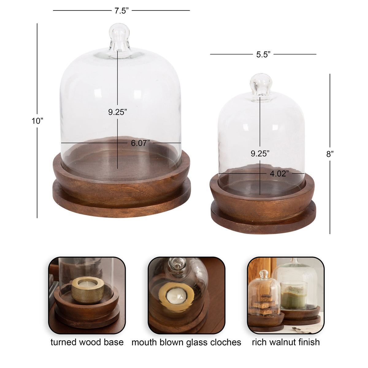 Claussen Wood and Glass Cloche 2 Piece Set