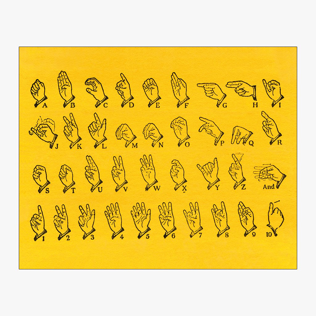 American Sign Language Alphabet Design in Vintage Yellow