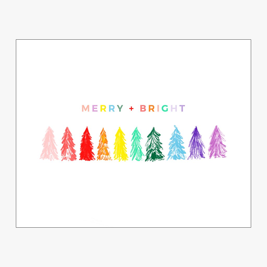 Merry & Bright Rainbow Trees Download Design in Horizontal