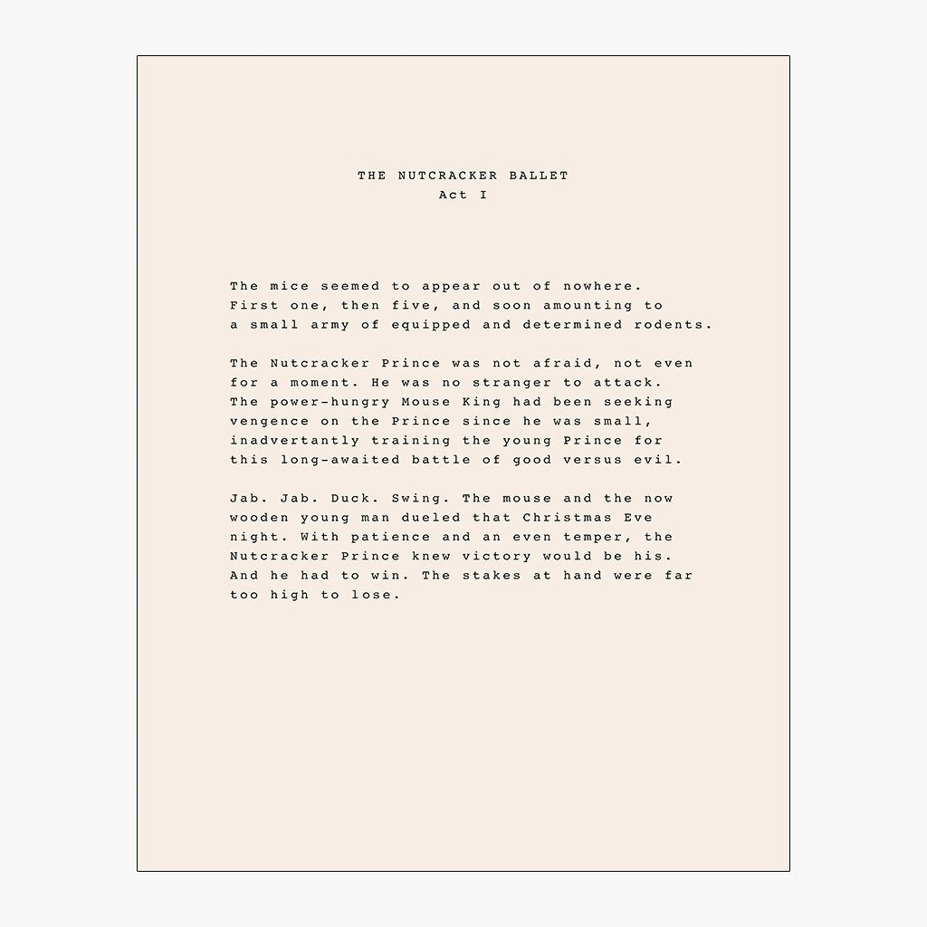 The Nutcracker Story Act I Download Design with Black Text on a Soft Blush-Taupe Background
