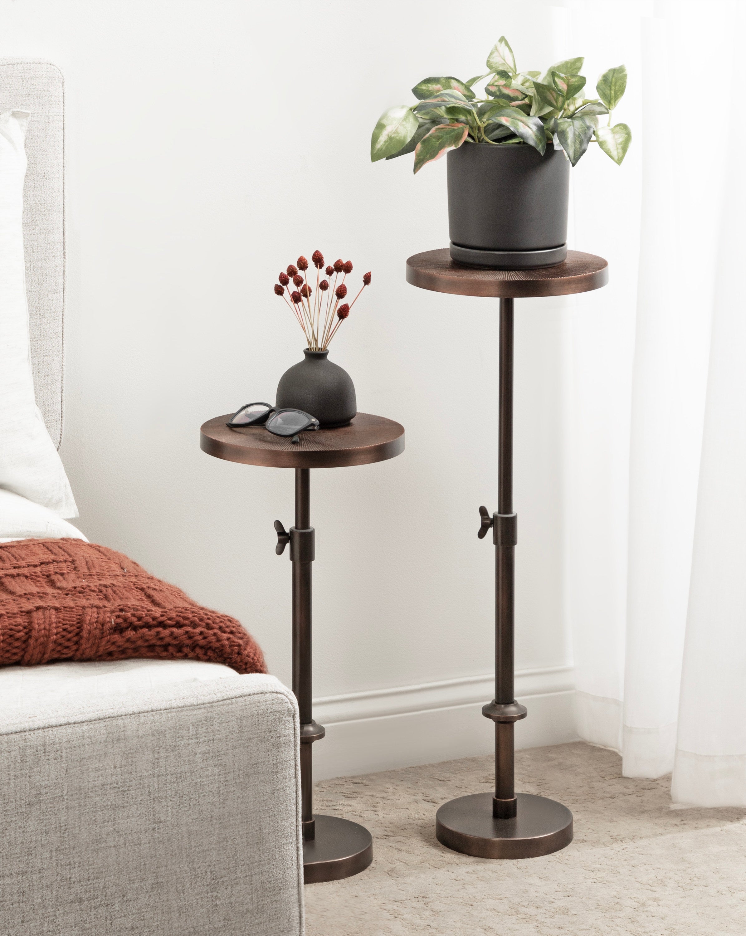 Engles Adjustable Embossed Metal Table and Plant Stand