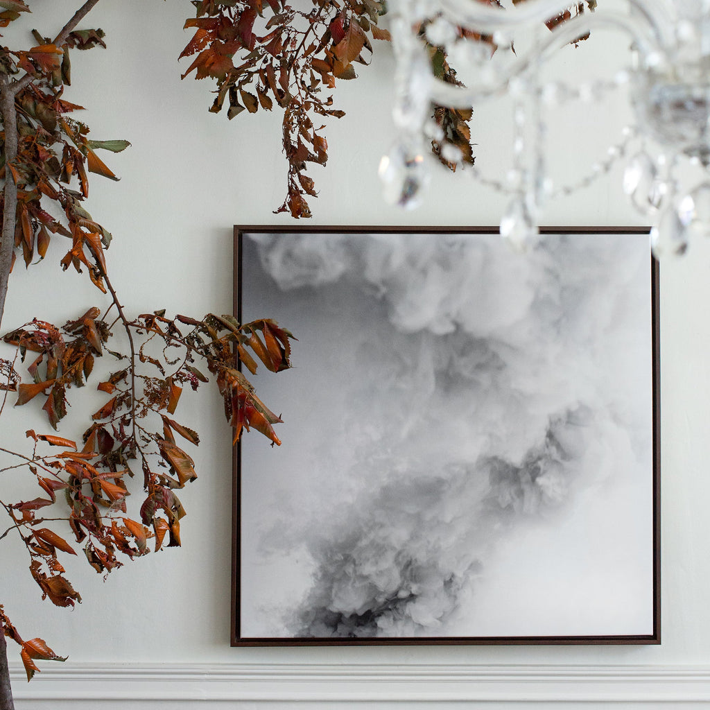 smoke bomb canvas framed in gallery walnut, size 36 x 36