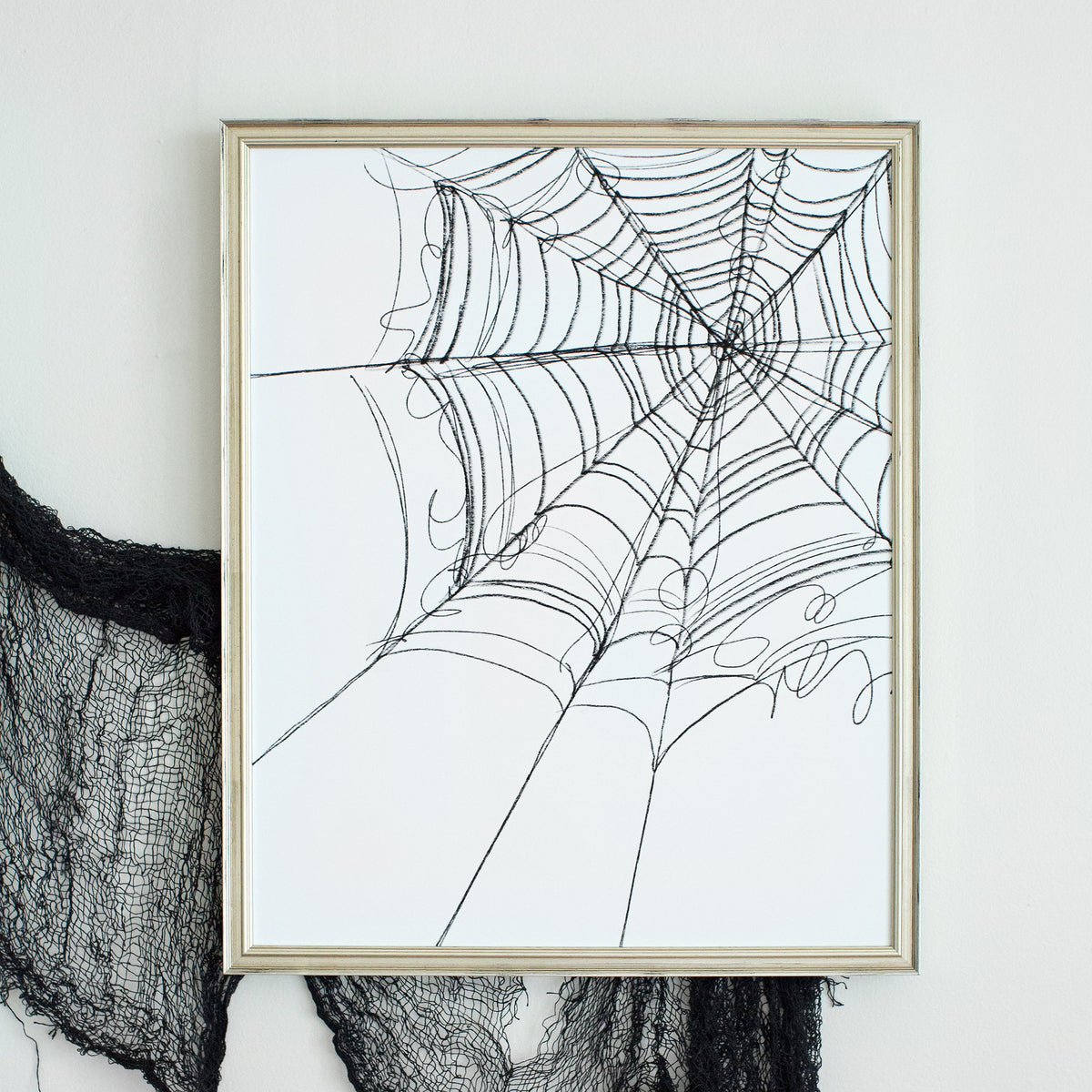 Sketchy Web art print in custom frame, size 16 x 20