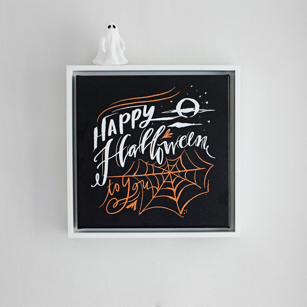 happy halloween canvas framed in gallery white, size 12 x 12