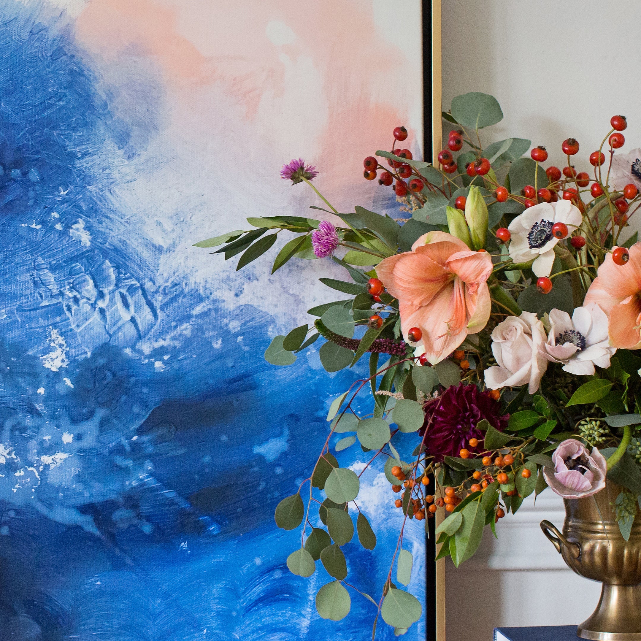 Details of Oceans canvas framed in Gallery Gold, size 24 x 30