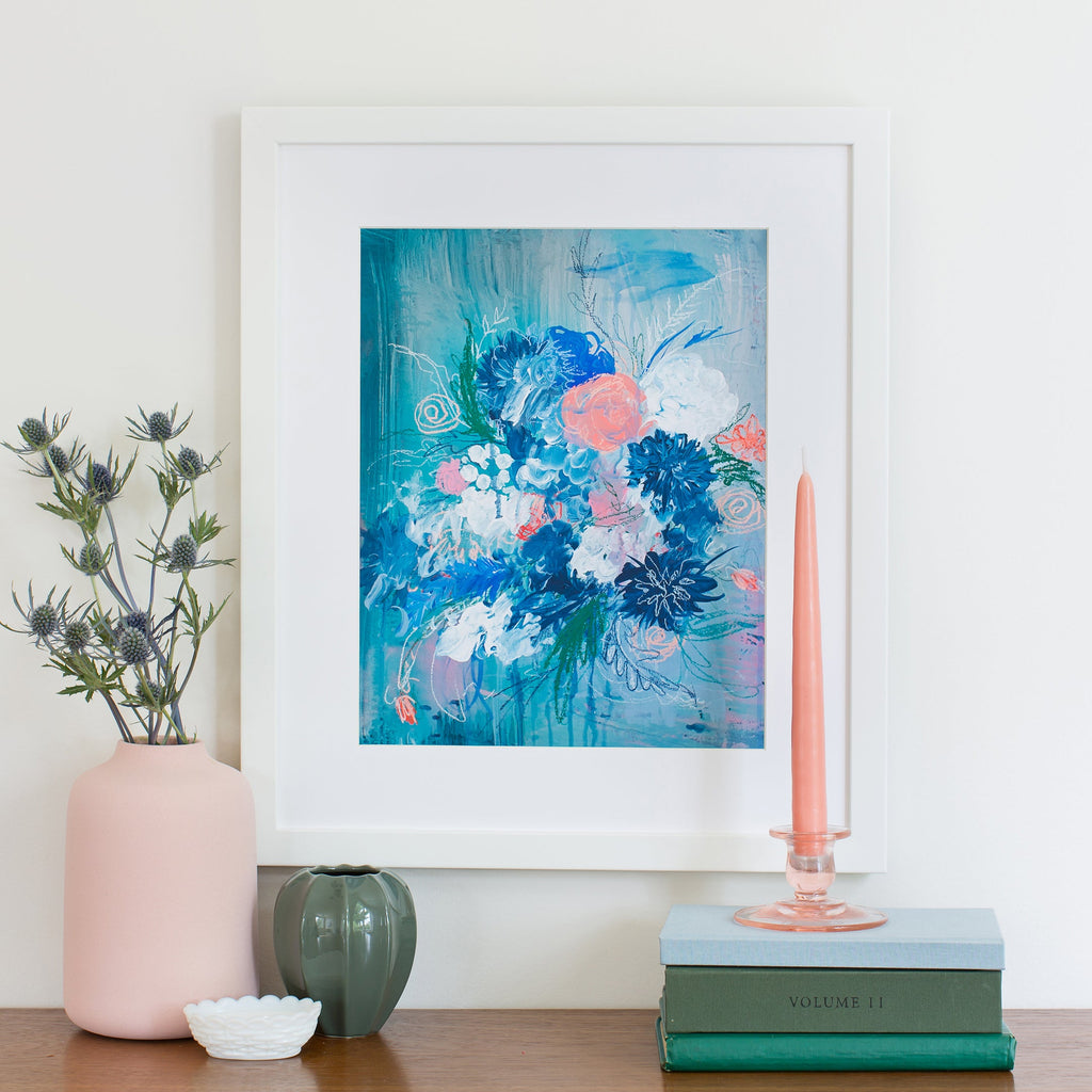 bray's bouquet framed print in white, size 11 x 14