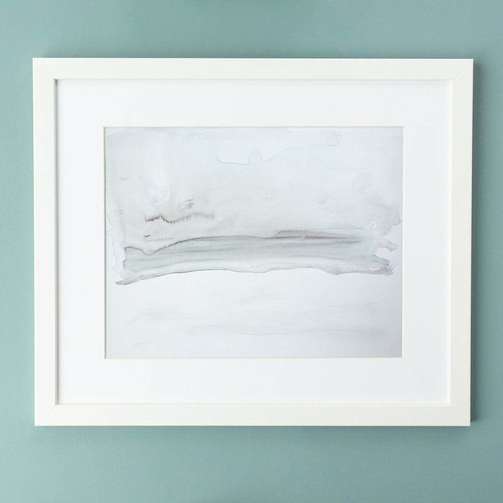 fresh snow framed art print in white, size 10 x 8