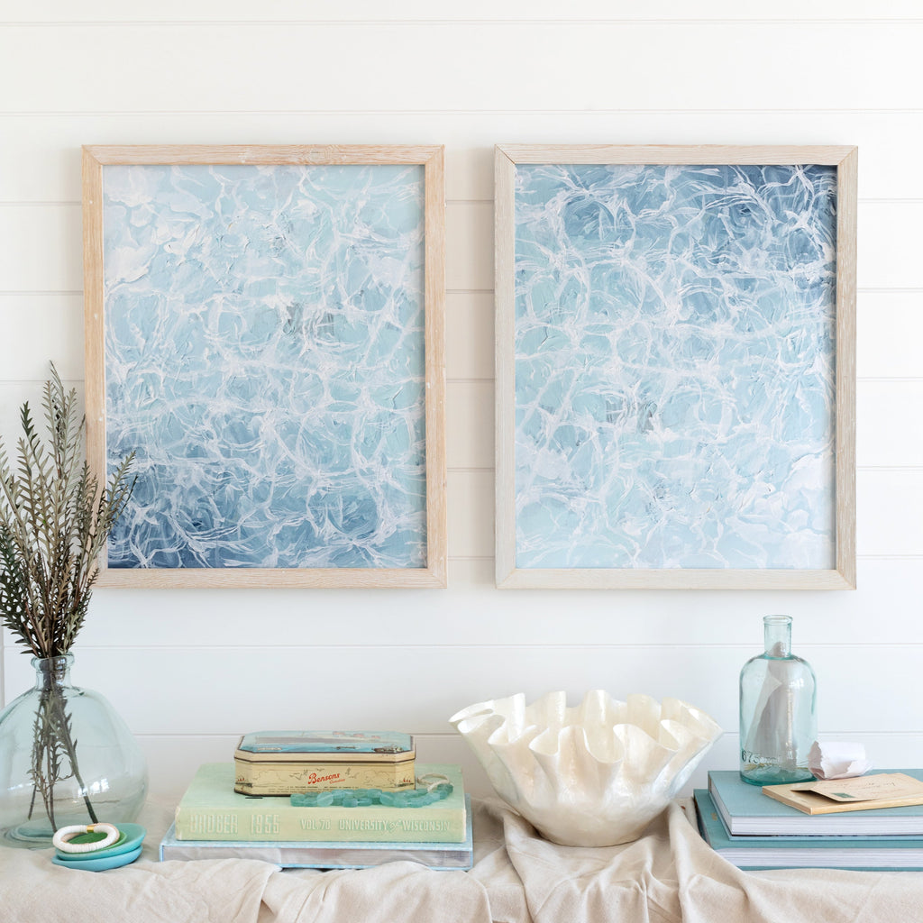 sparkling water in custom wood frames with no mats, each sized 16 x 20