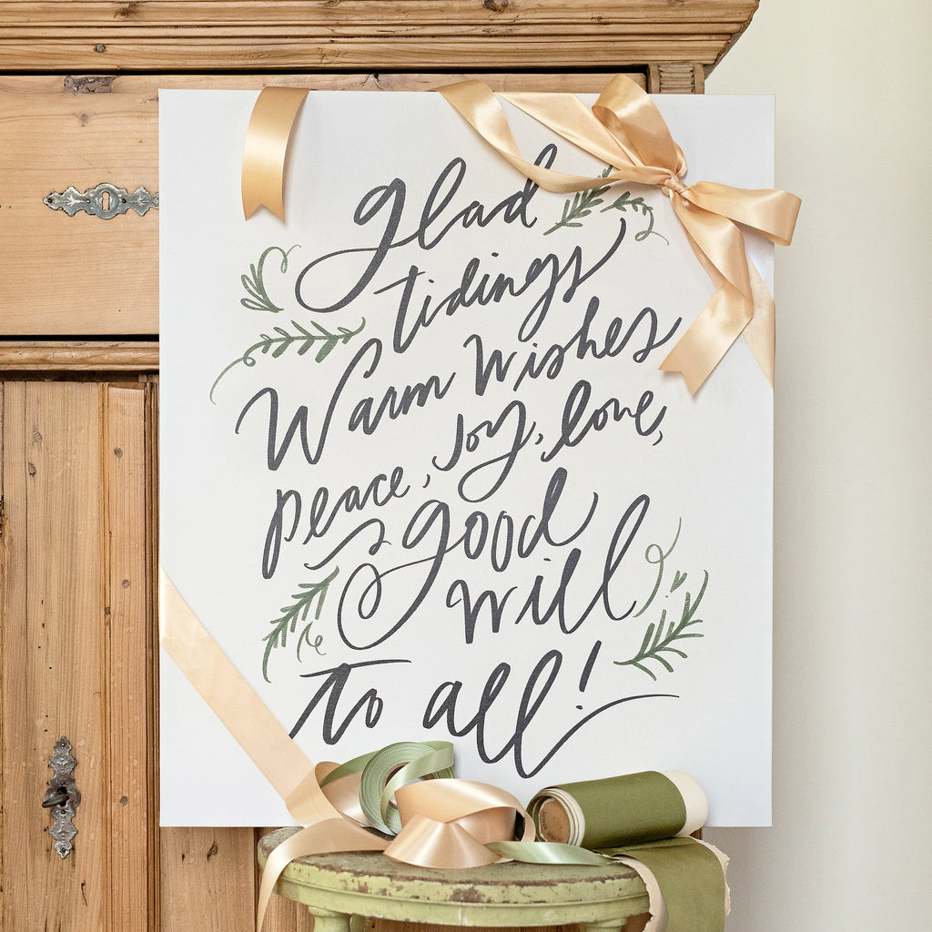 glad tidings & warm wishes unframed canvas in alabaster, size 20 x 24