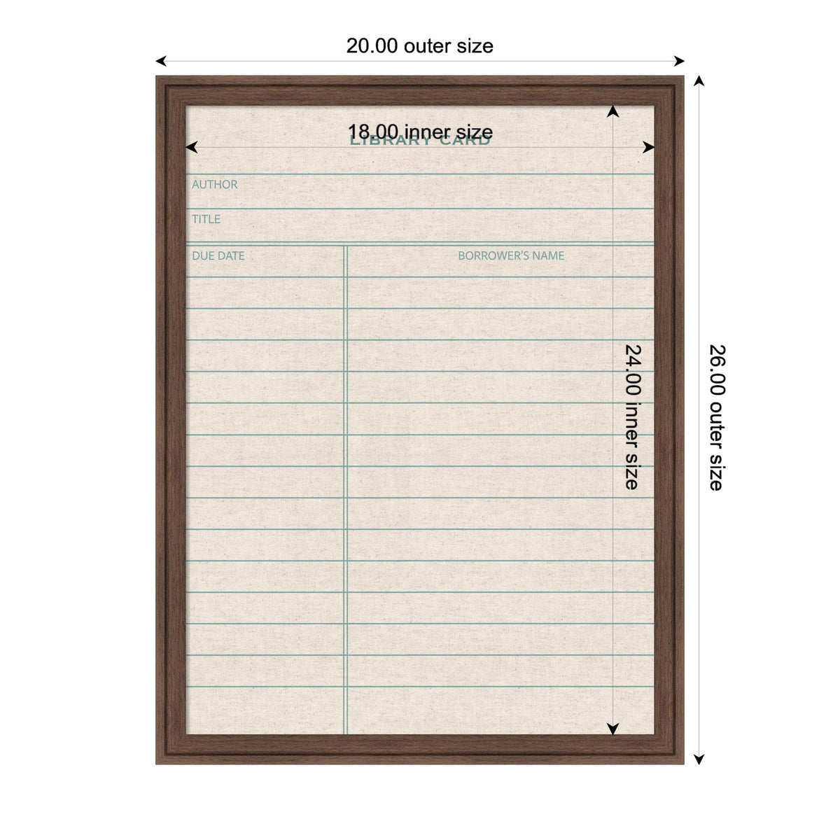 Framed Fabric Pinboard Linen Library Card