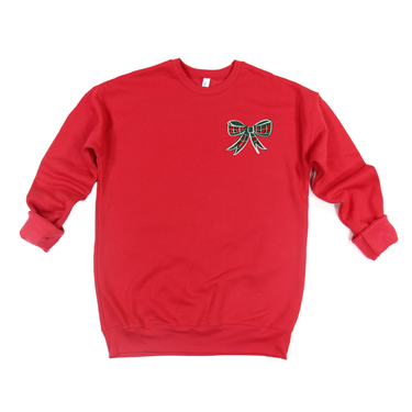 Little Plaid Bow on Red (Bella Crewneck) — Preorder Ships Week of Nov 26