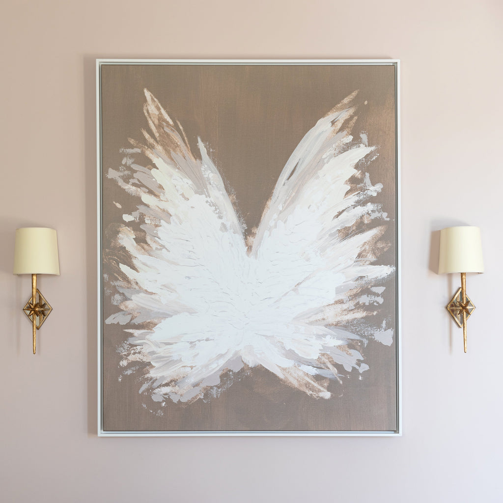 angel wings framed canvas in gallery white, size 30 x 38