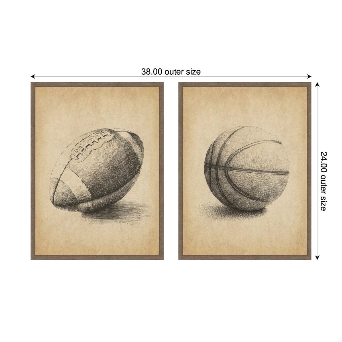 Vintage Football & Basketball 2 Piece Framed Canvas Wall Art Set by The Creative Bunch Studio