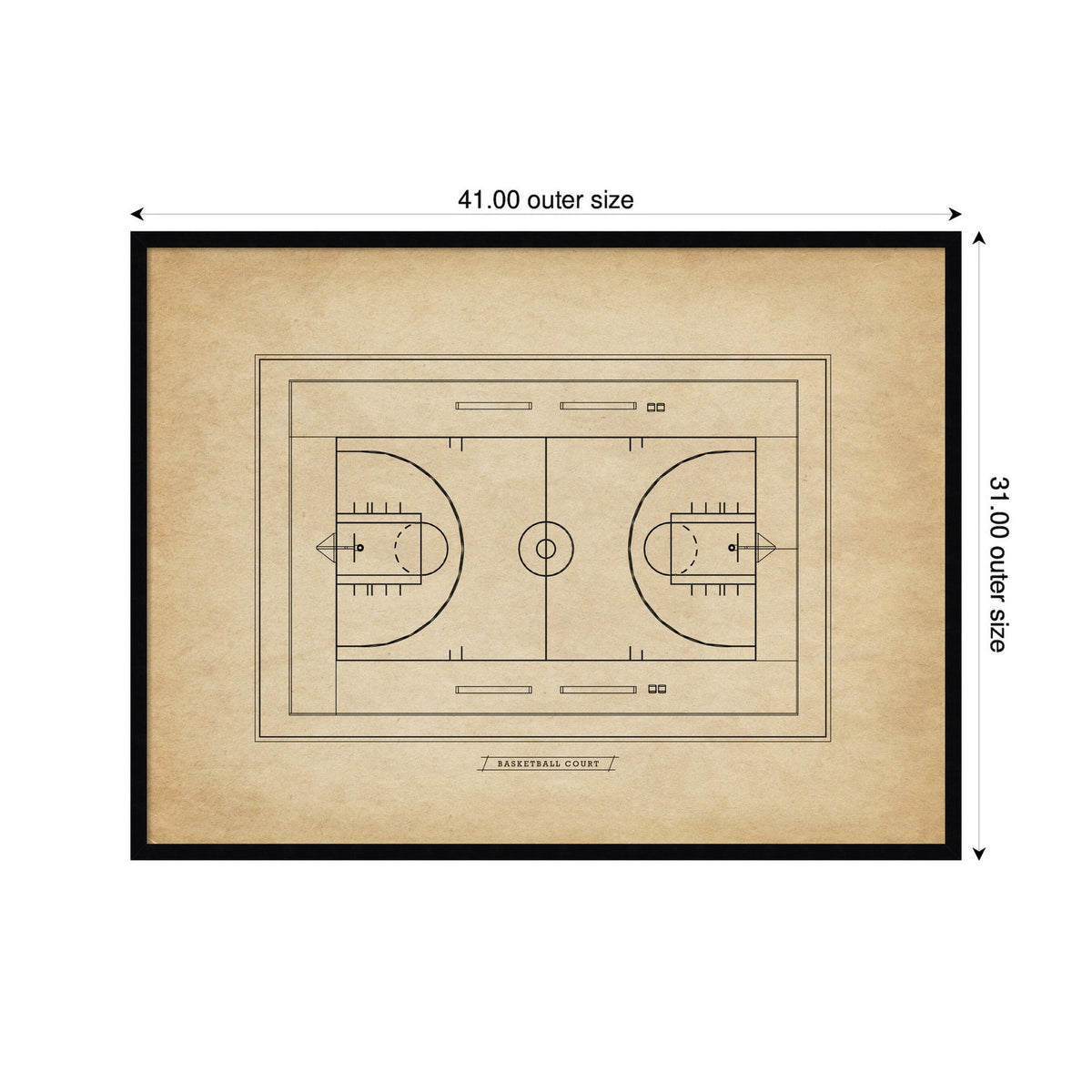 Vintage Sports Basketball Court Diagram Horizontal by The Creative Bunch Studio Framed Wall Art Print