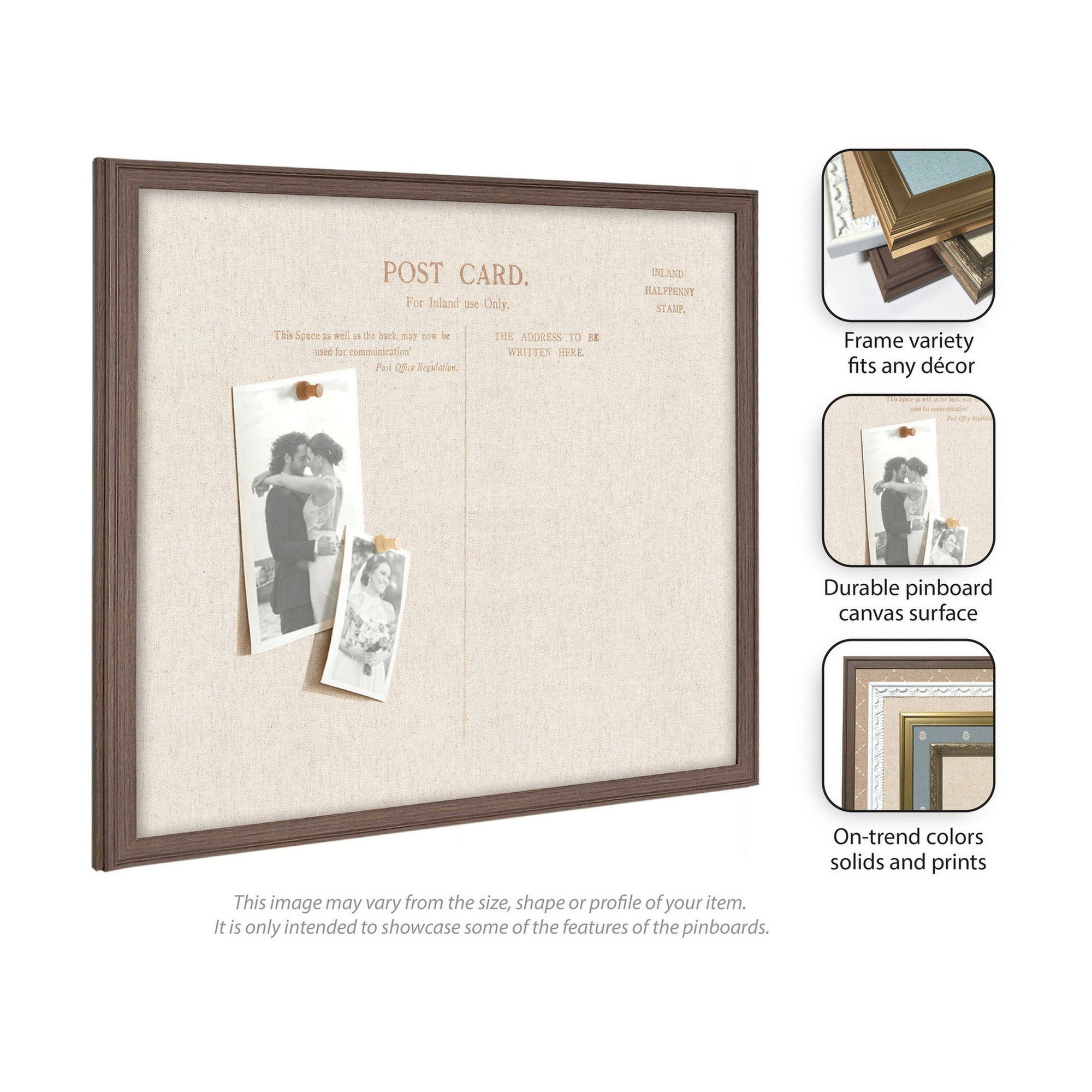 Framed Fabric Pinboard Linen Vintage Post Card Wall Organization