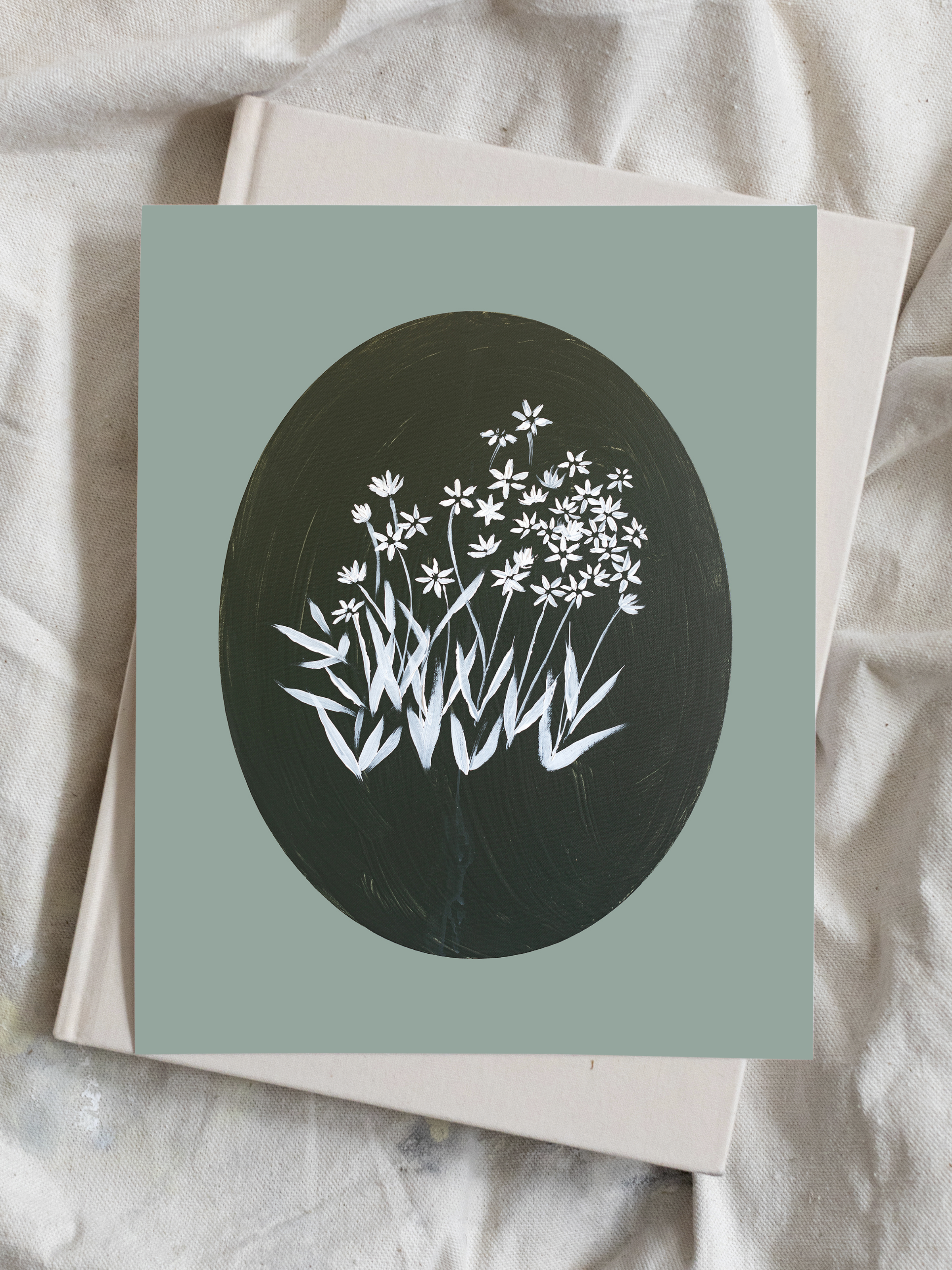 Bethlehem Flower Oval | Smoky Jade | Canvas