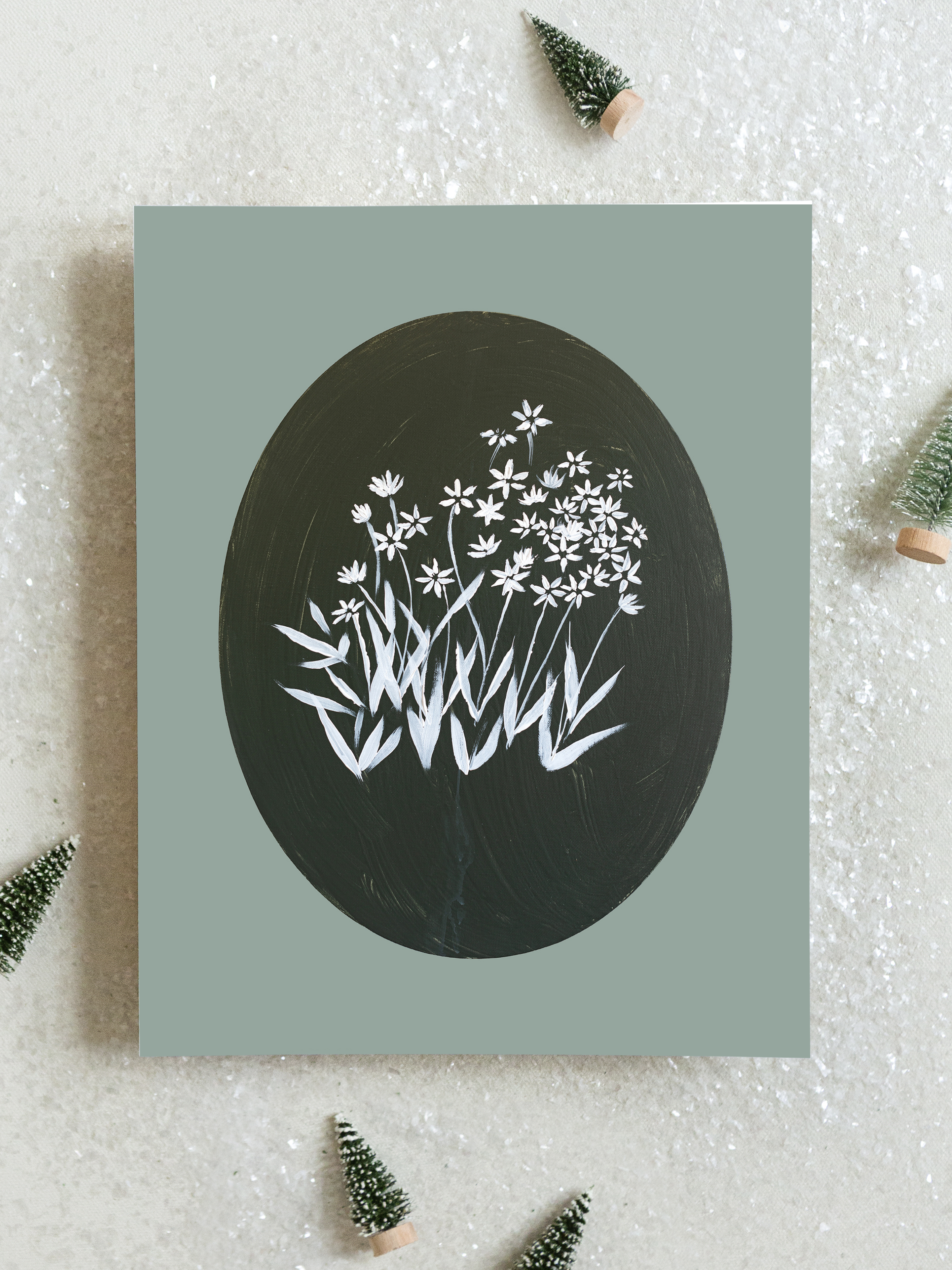 Bethlehem Flower Oval | Smoky Jade | Art Print