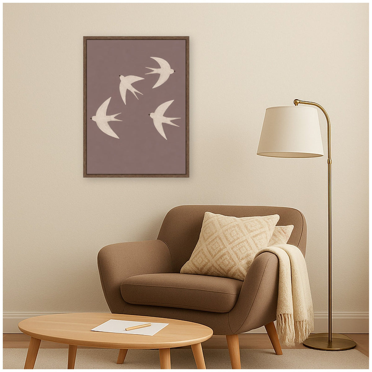 Scandi Birds in Flight by Laura Moss Framed Canvas Wall Art Print