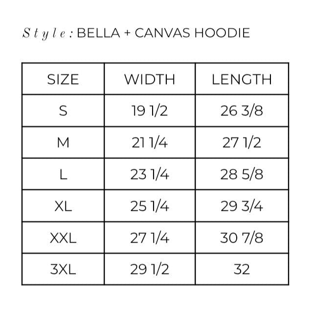 bella + canvas hoodie size chart