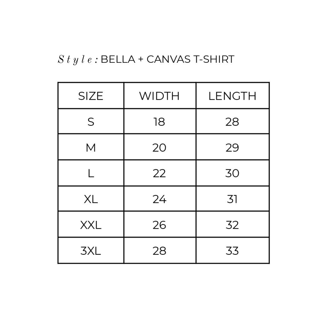bella + canvas tee size chart