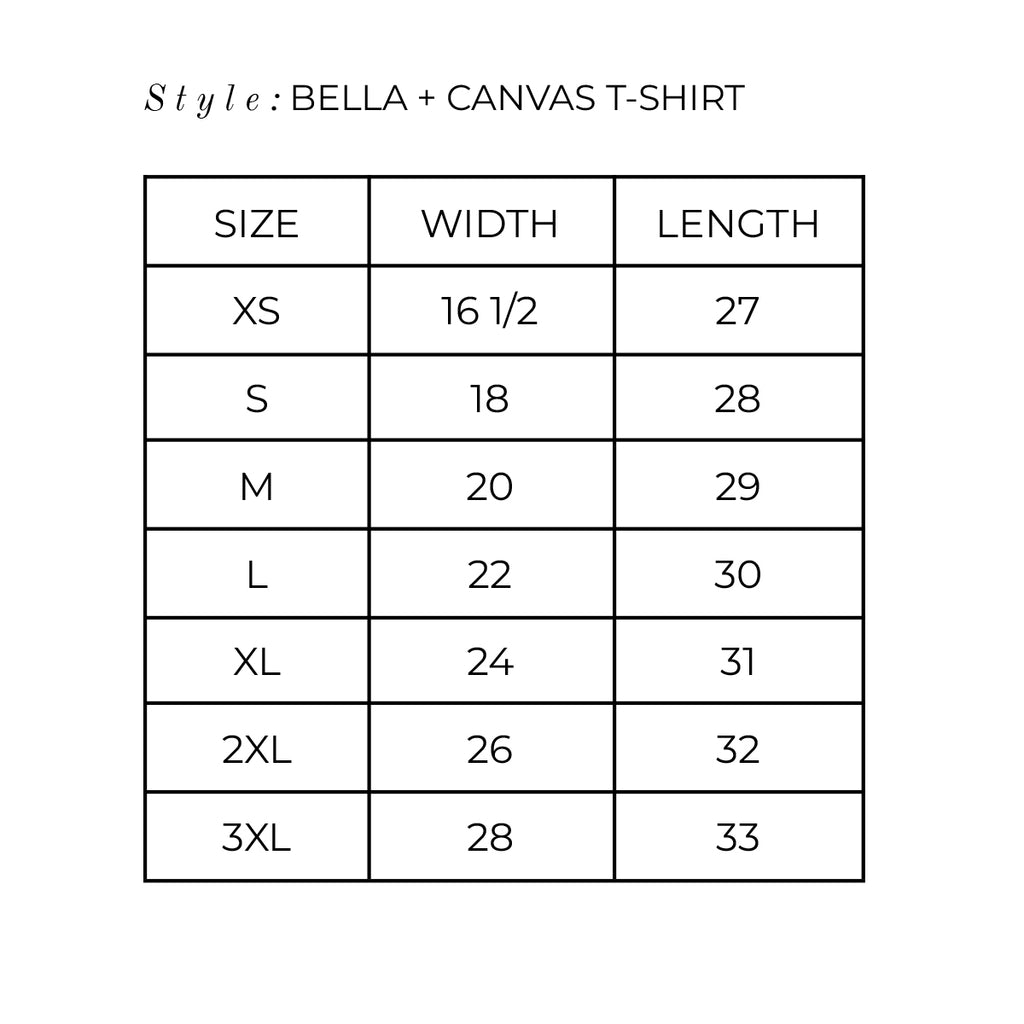 bella + canvas triblend size chart
