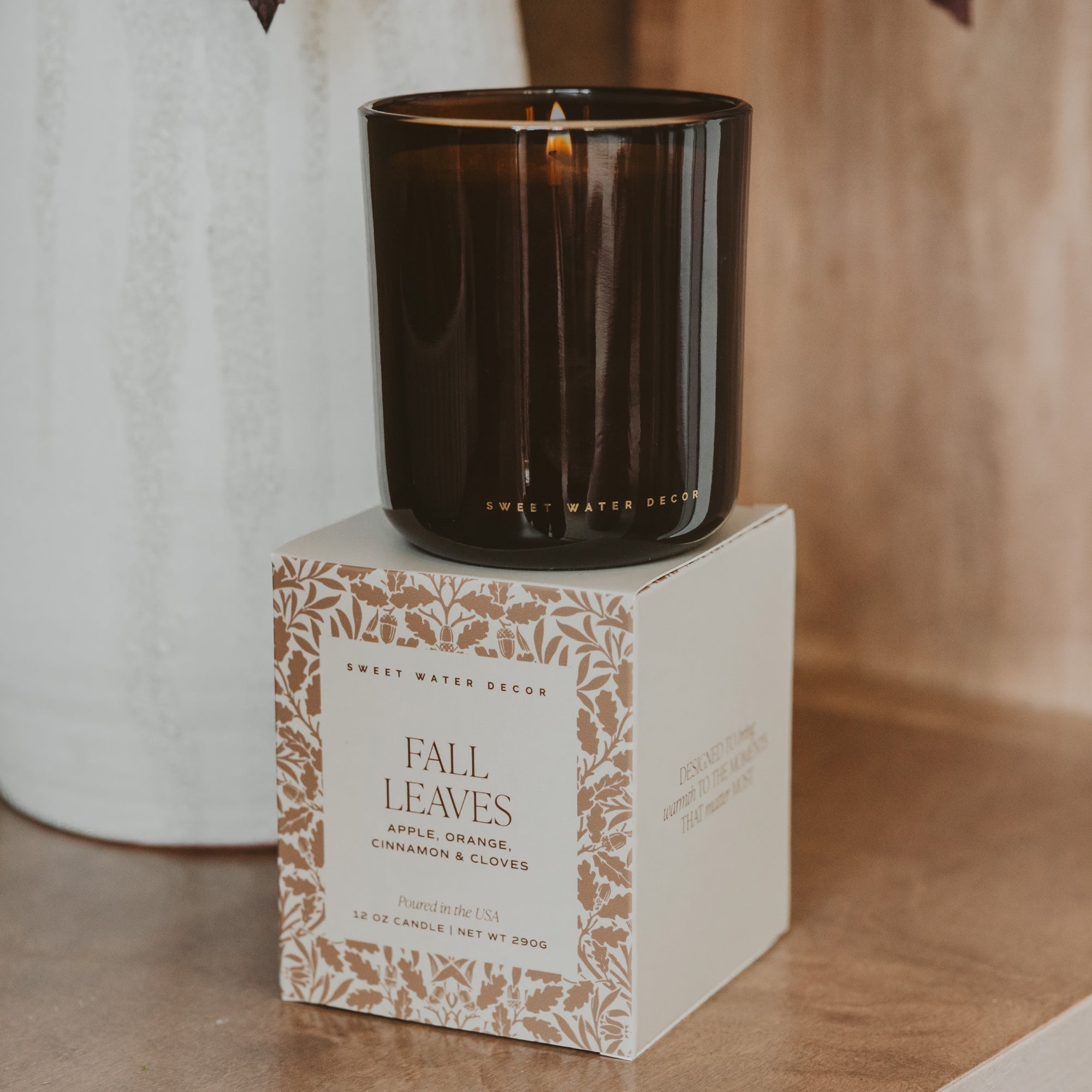 Fall Leaves Soy Candle (12oz Boxed Amber Tinted Glass Jar)