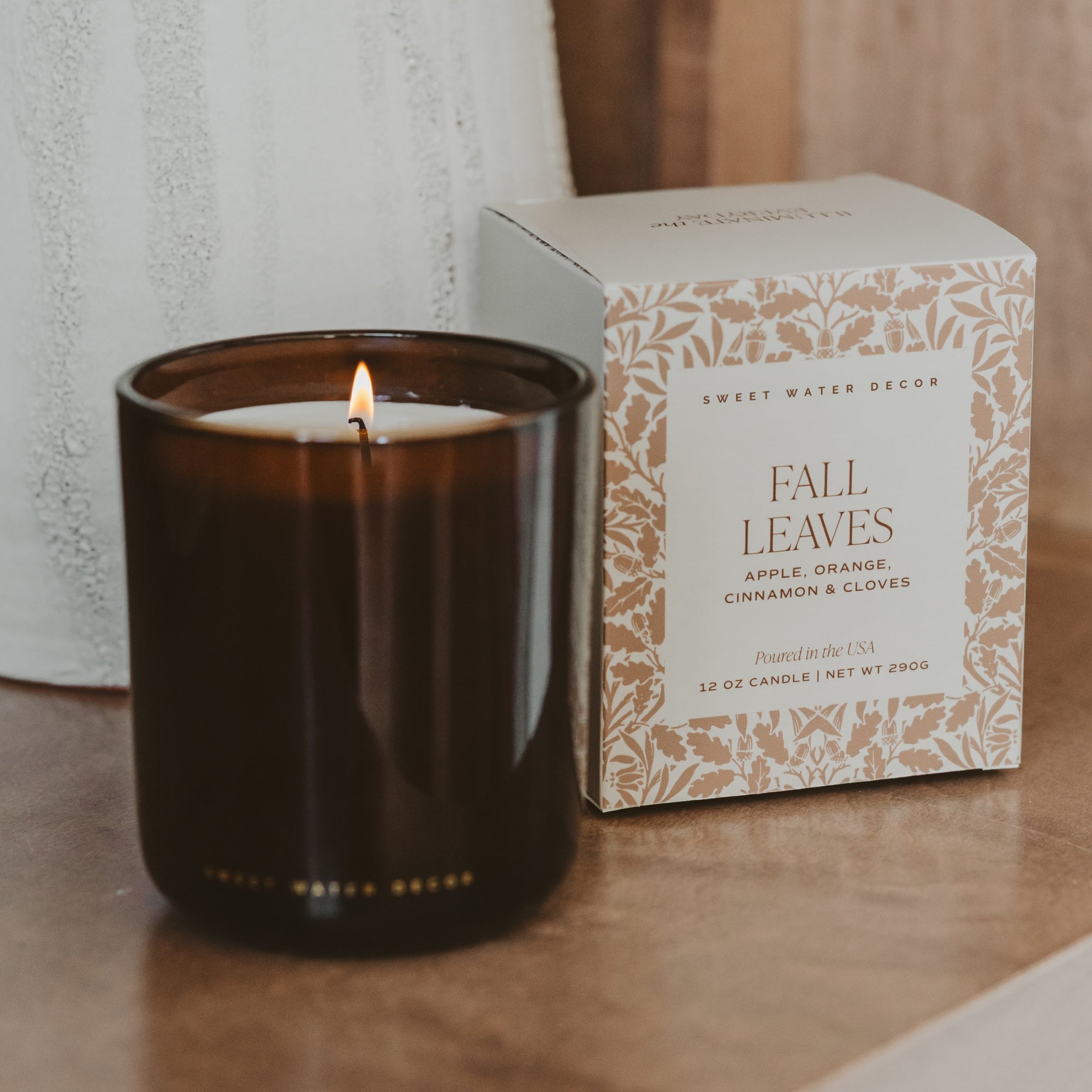 Fall Leaves Soy Candle (12oz Boxed Amber Tinted Glass Jar)