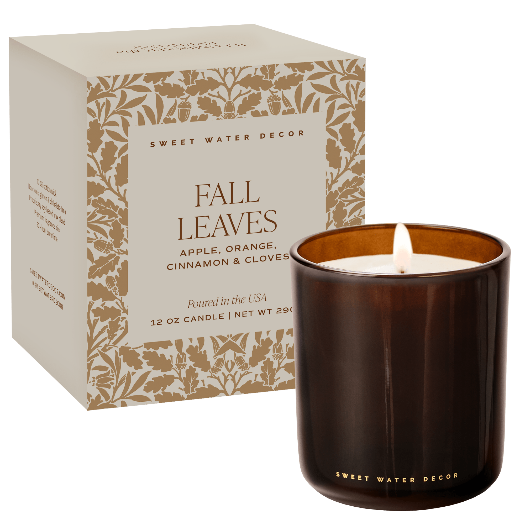 Fall Leaves Soy Candle (12oz Boxed Amber Tinted Glass Jar)