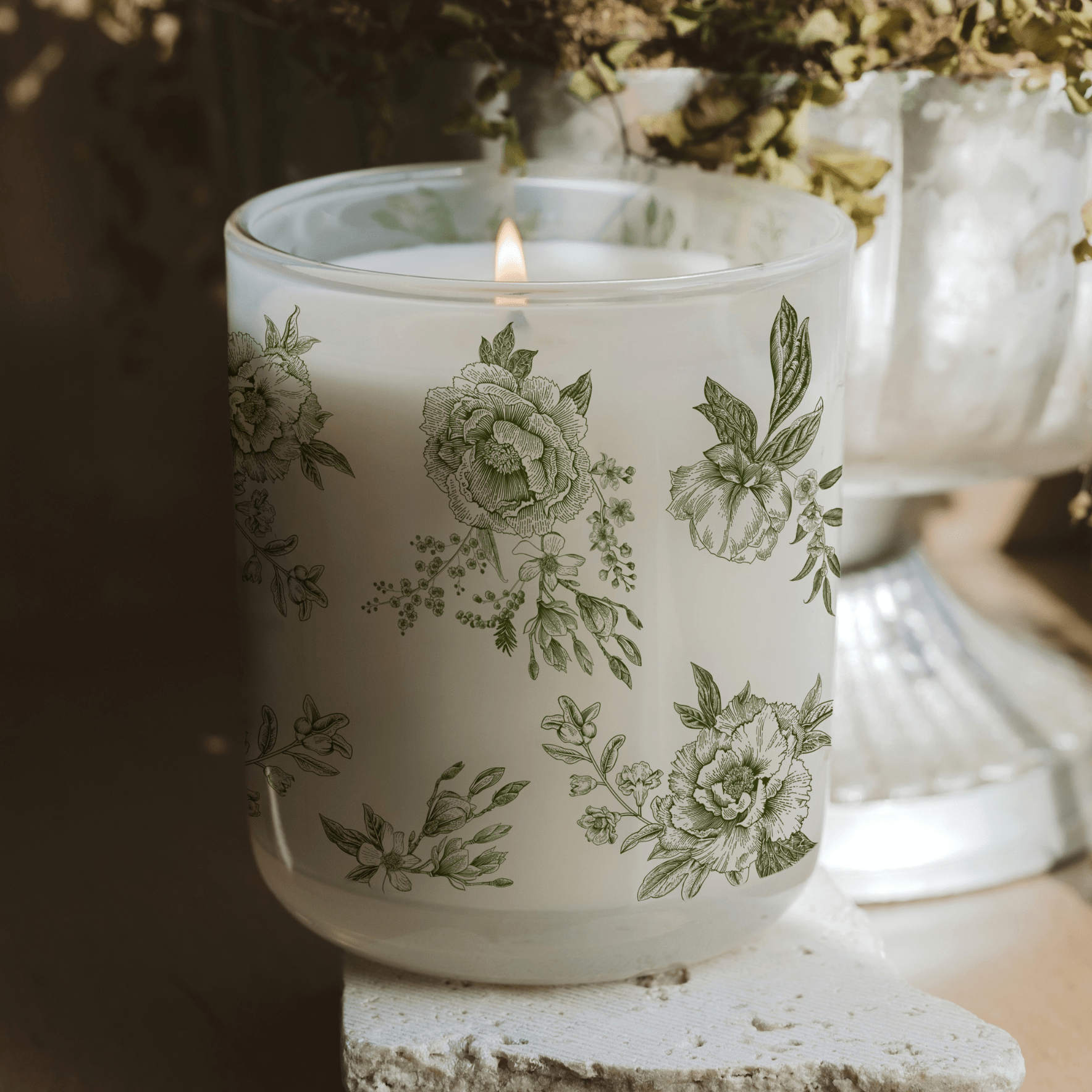 Green Delft Soy Candle - White Translucent Tinted Glass Jar - 12 oz (Lavender and Sage)