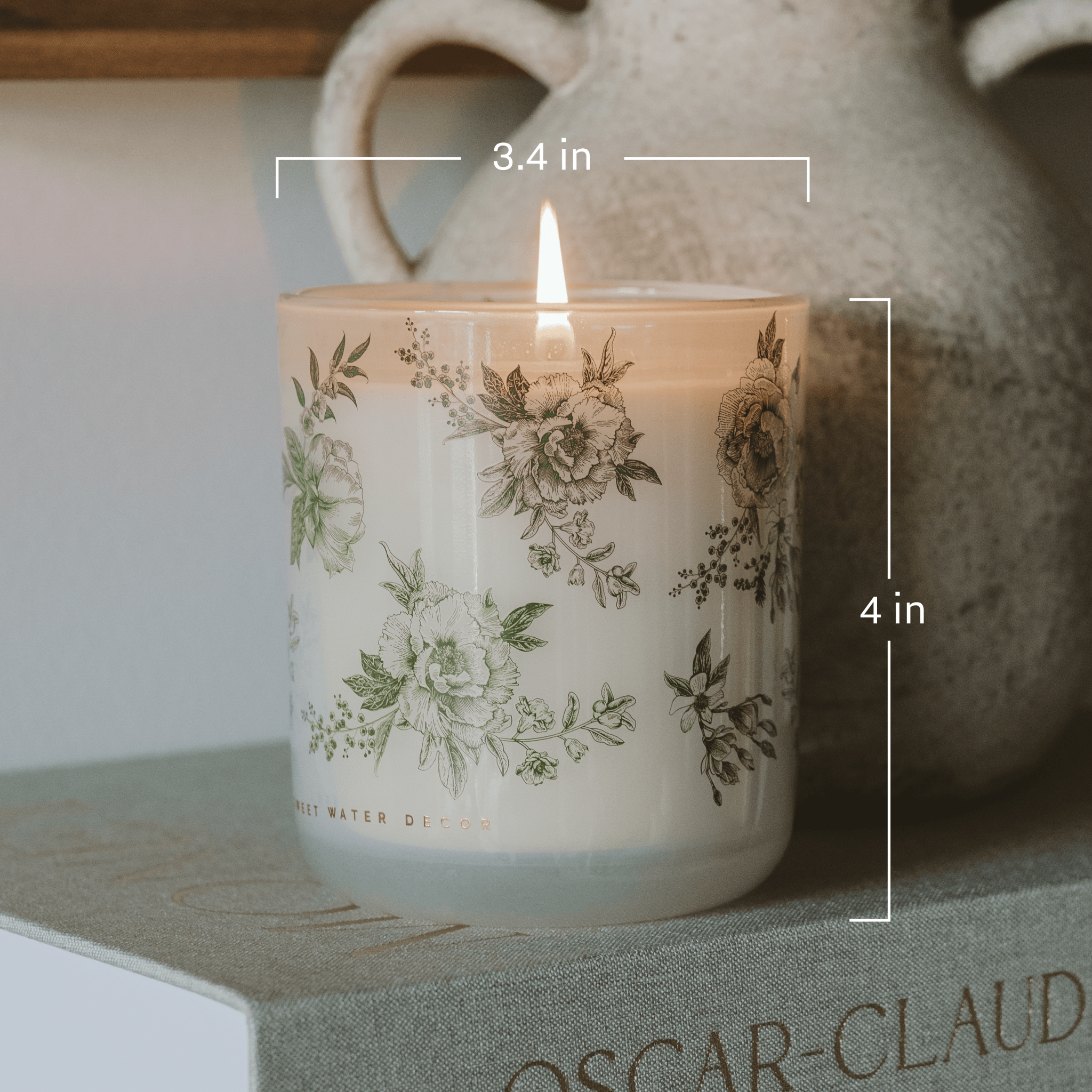 Green Delft Soy Candle - White Translucent Tinted Glass Jar - 12 oz (Lavender and Sage)