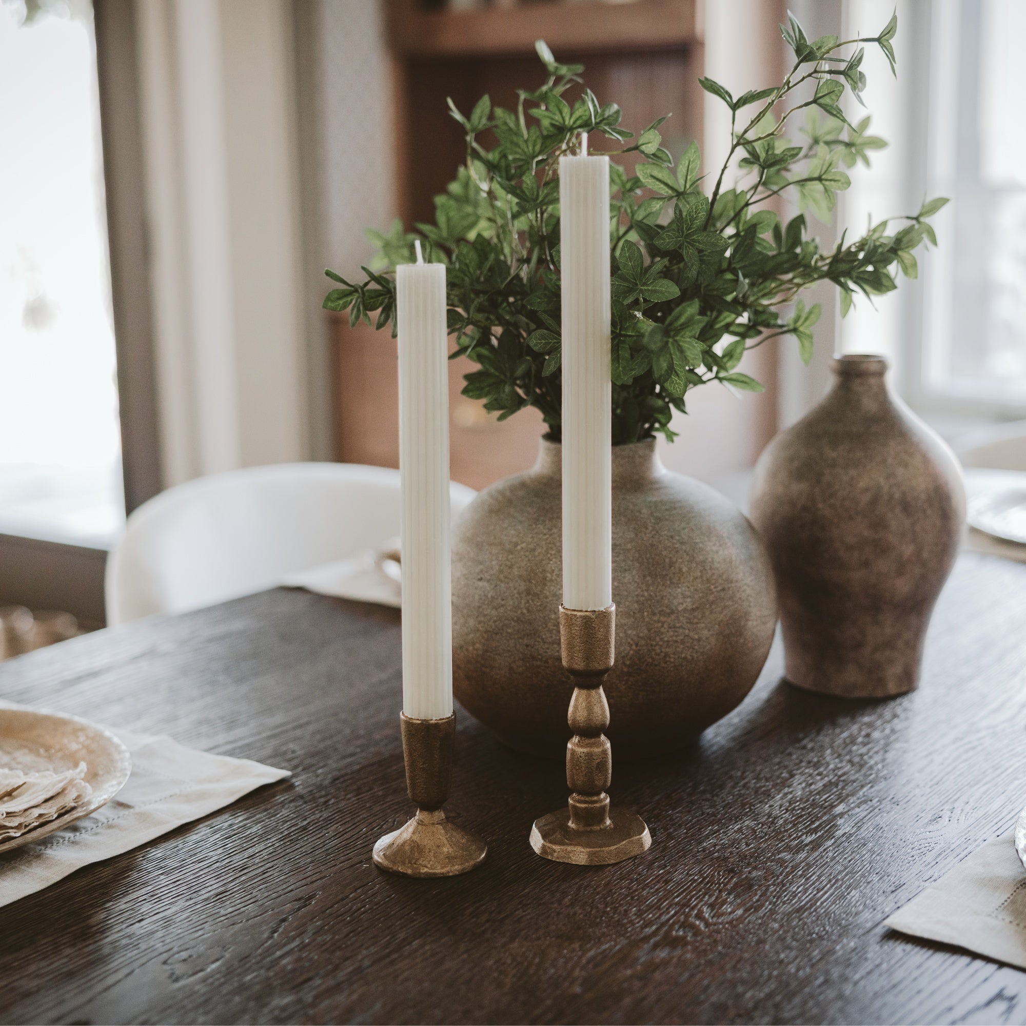 Gold Cast Iron Taper Candle Holders (Set of 2)