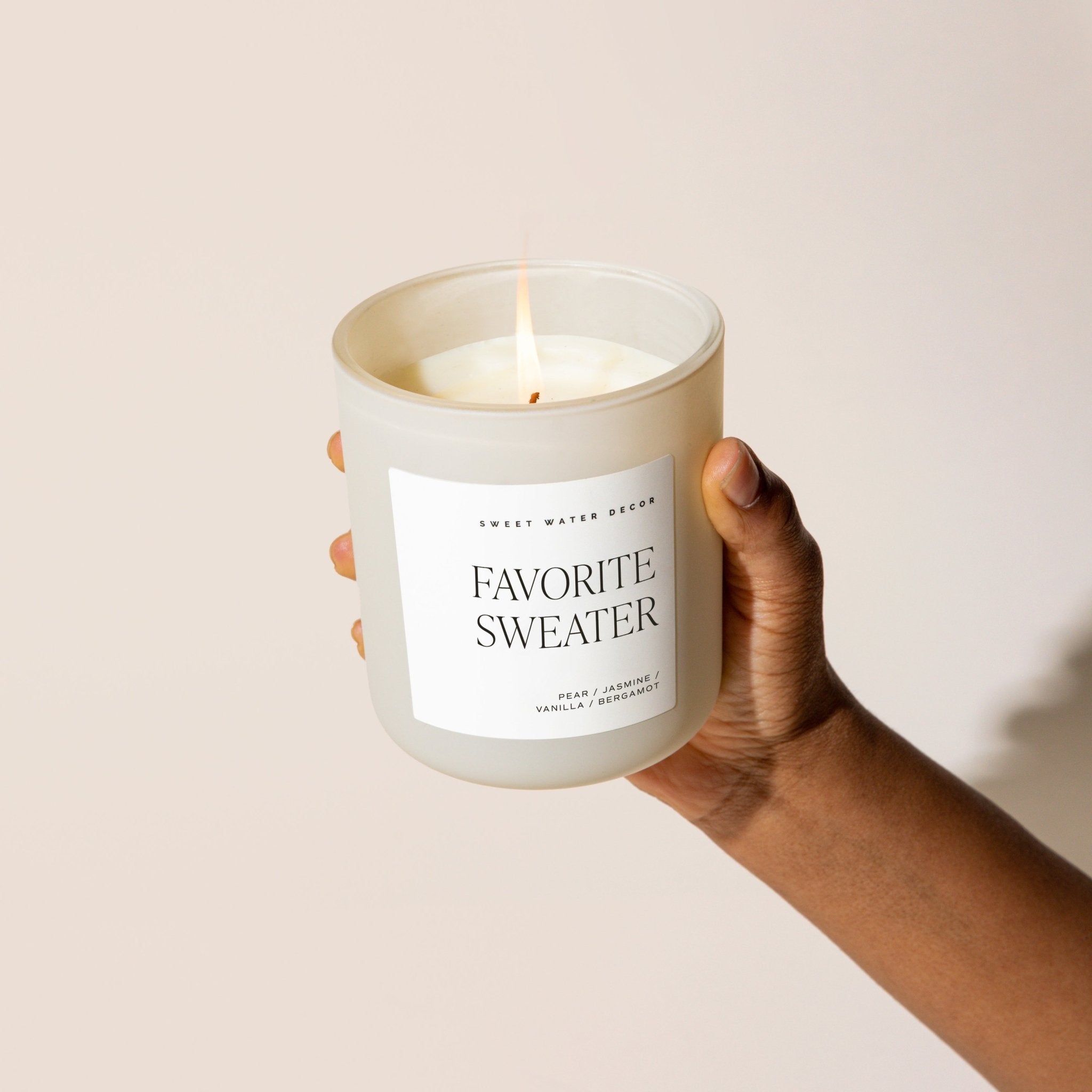 Favorite Sweater Soy Candle (15oz Tan Matte Jar)