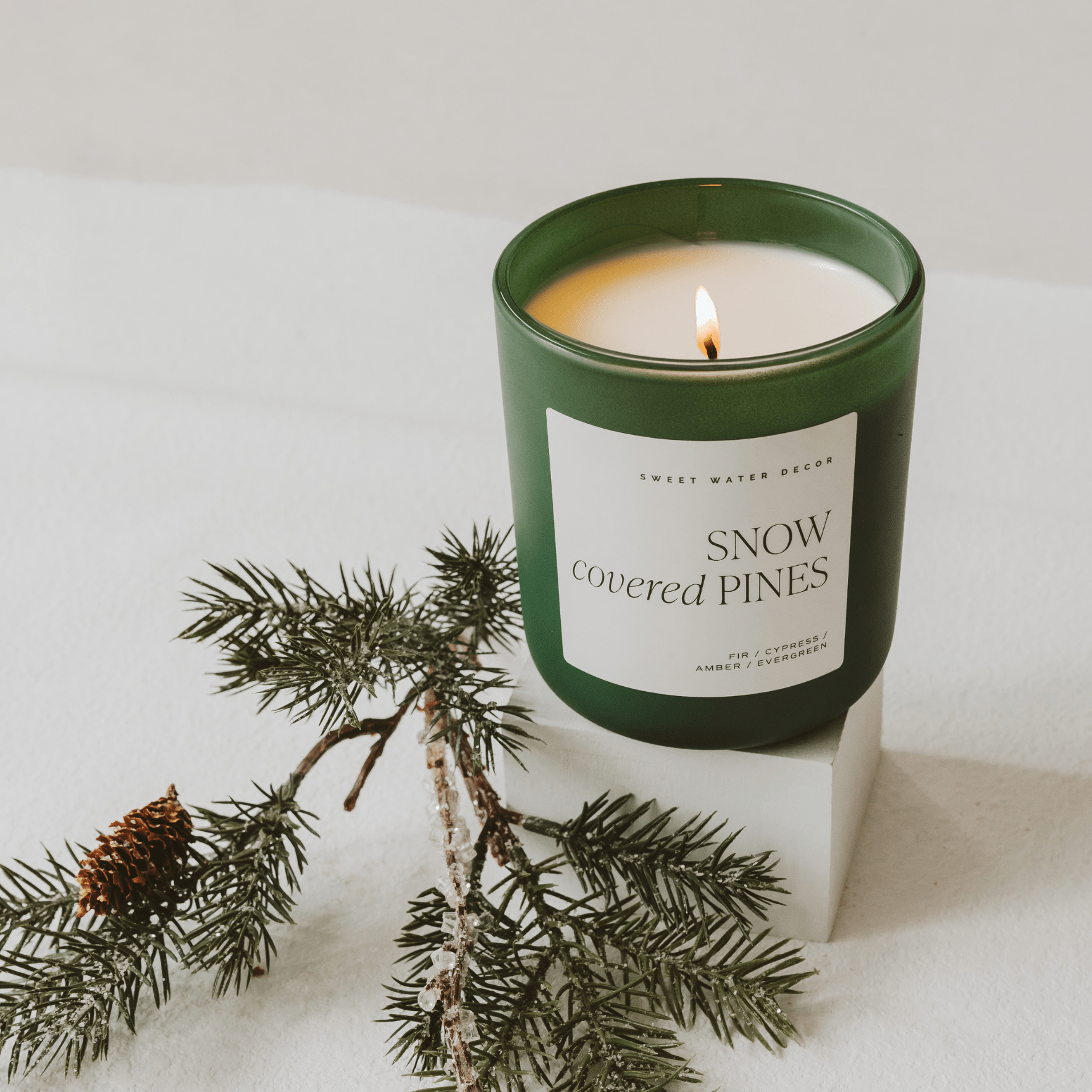 Snow Covered Pines Soy Candle (15oz Green Matte Jar – Fraser Fir)