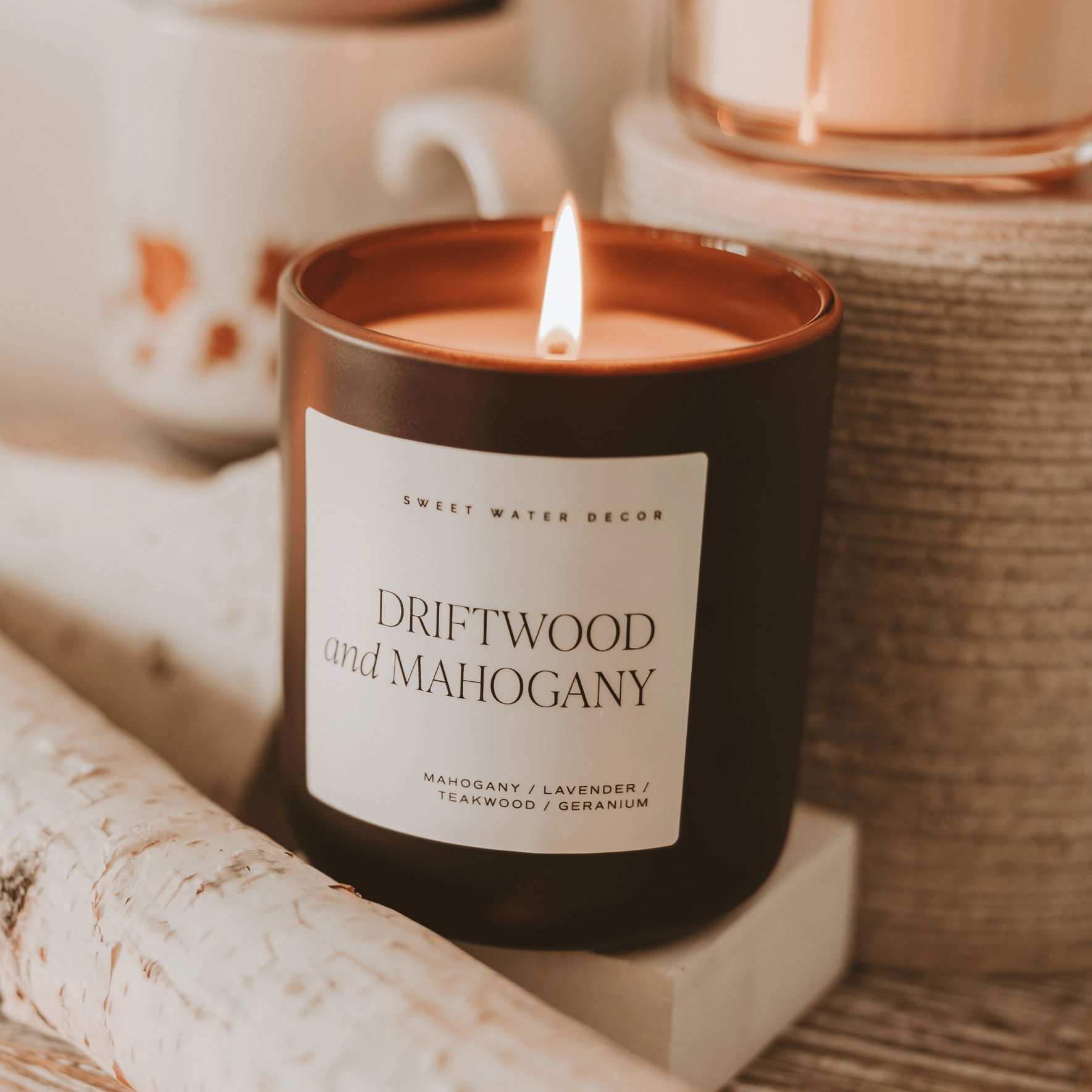 Driftwood and Mahogany Soy Candle (15oz Brown Matte Jar)