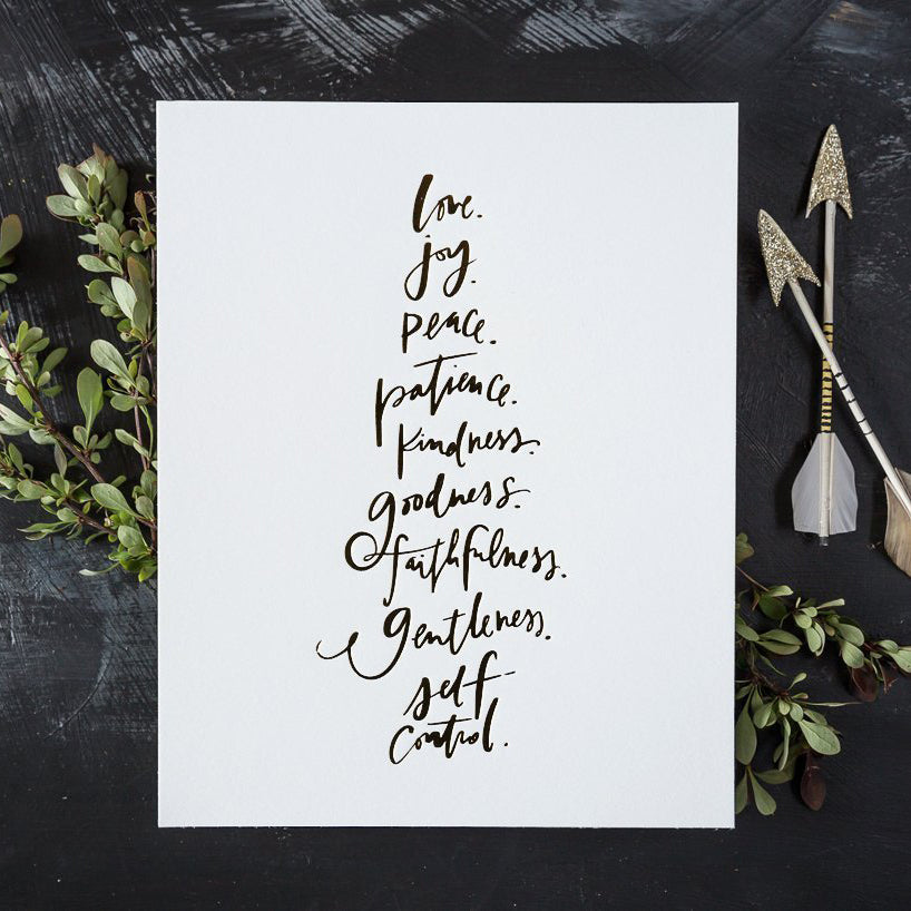 art print of Fruit of the Spirit in white, size 8 x 10