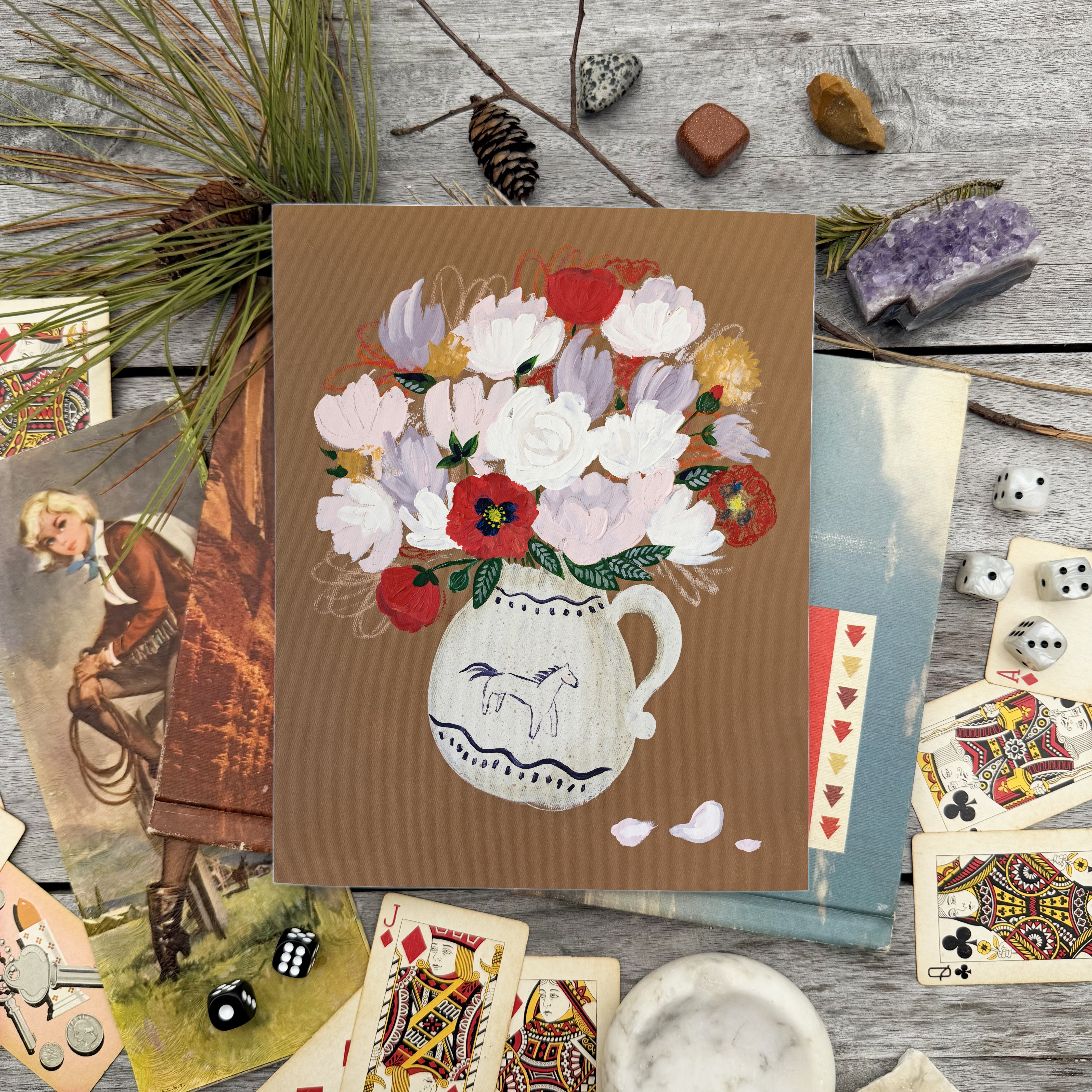 Bouquet in a Horse Vase Luxe Art Print