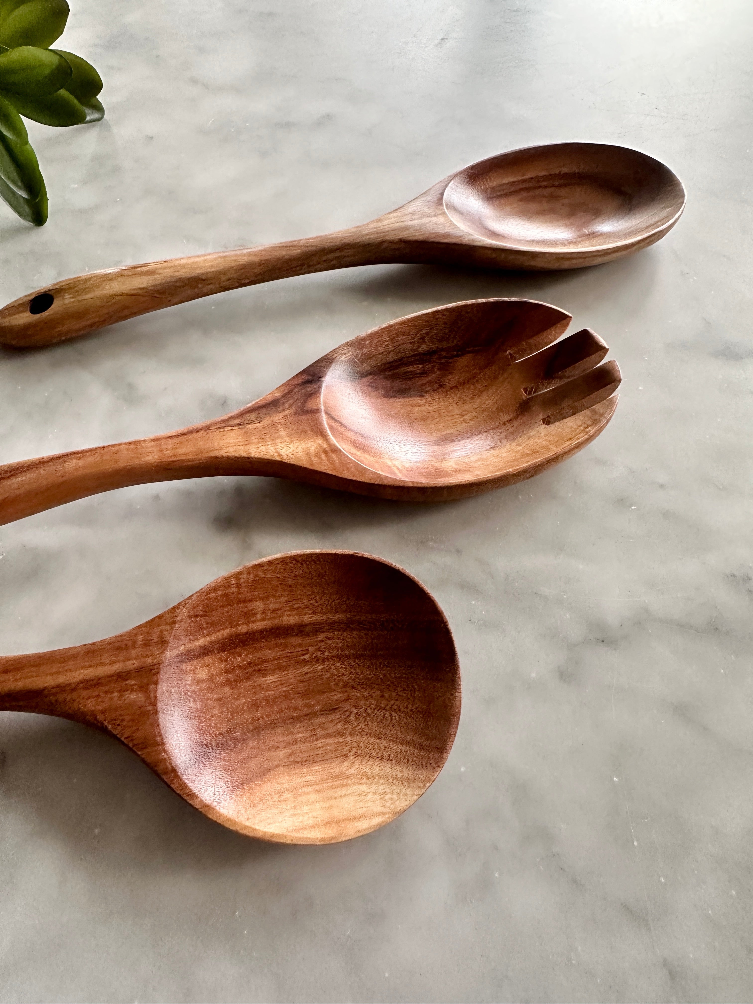 Teak Wooden Salad Spoons, Set of 3