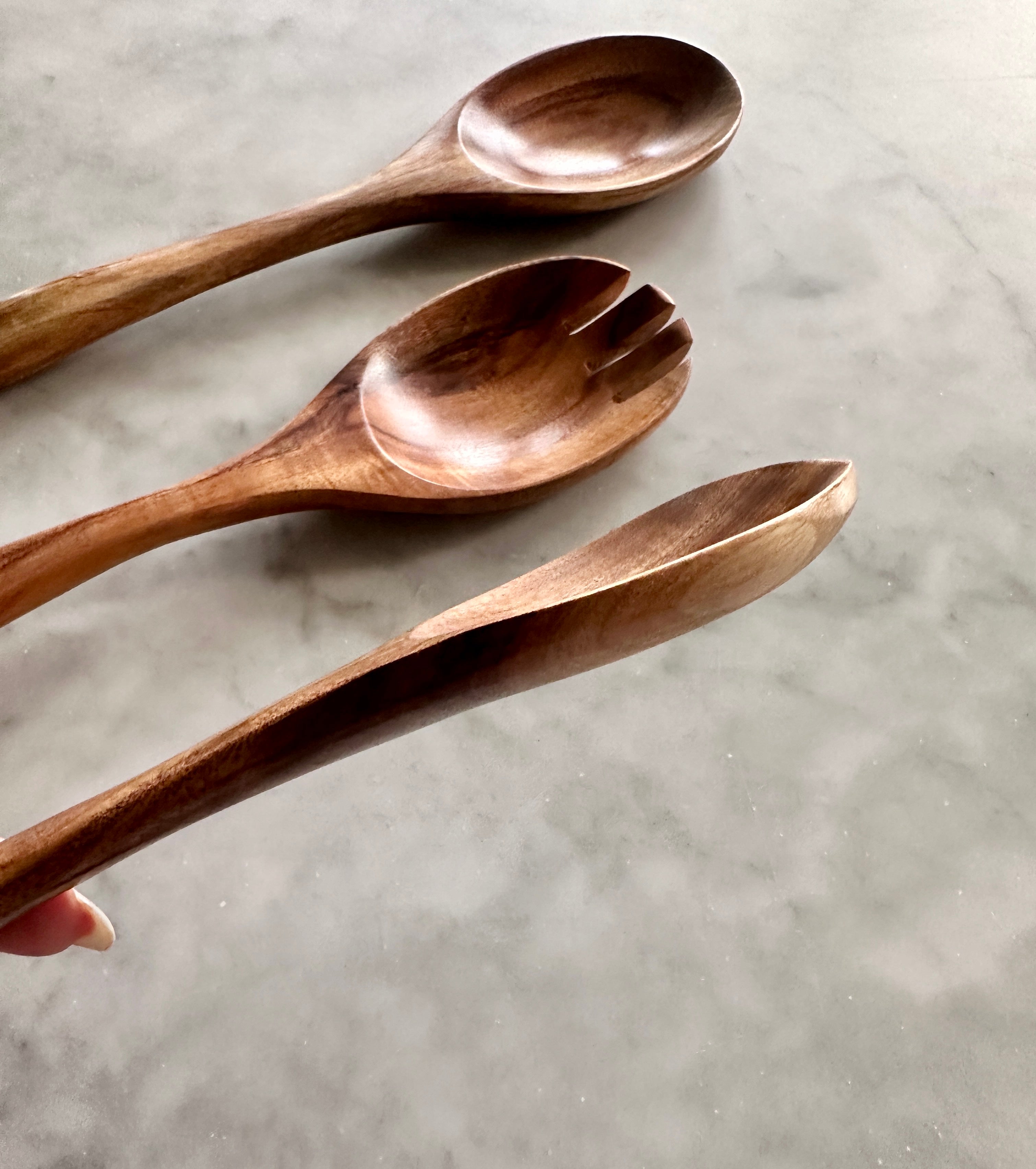 Teak Wooden Salad Spoons, Set of 3