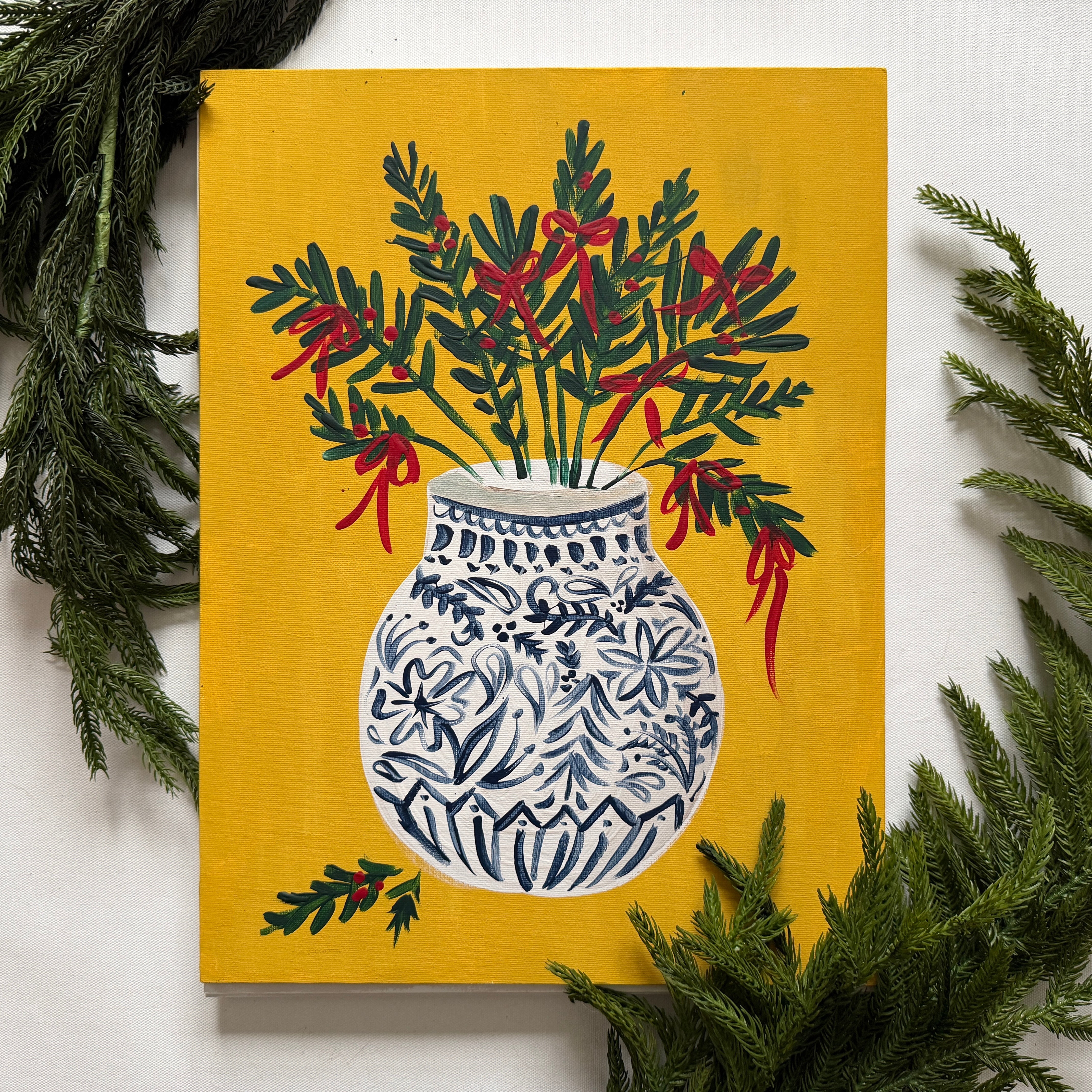 Pines in Ginger Jar Folk Art Canvas